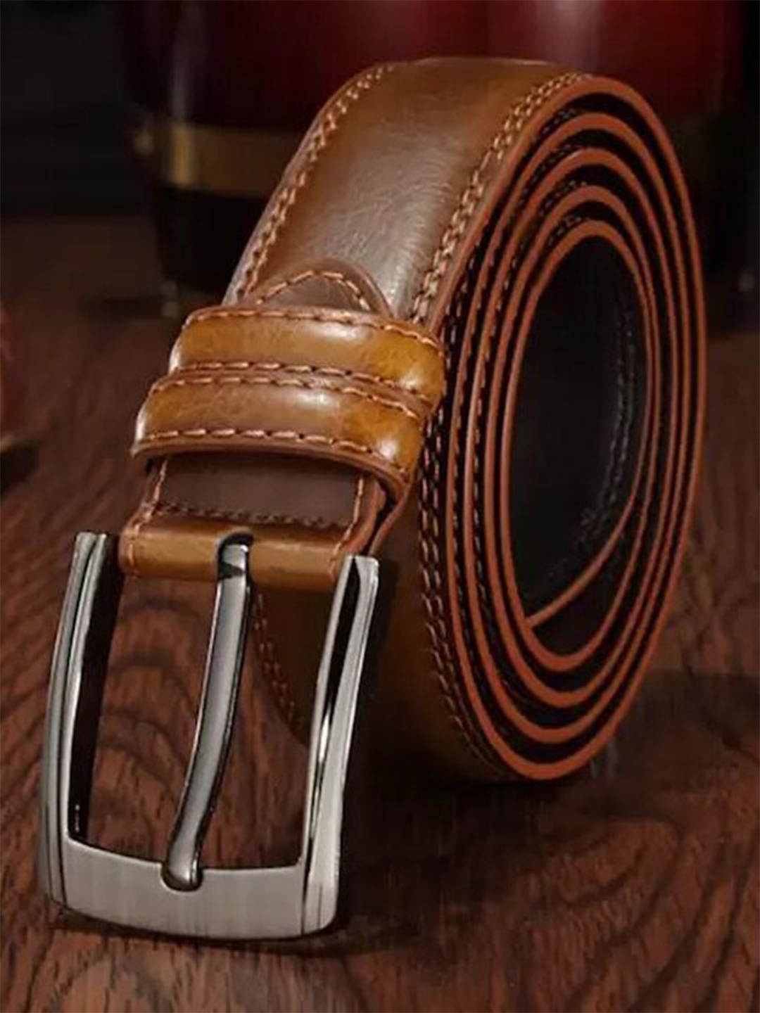 

Roadster Men Tan Textured Formal Belt