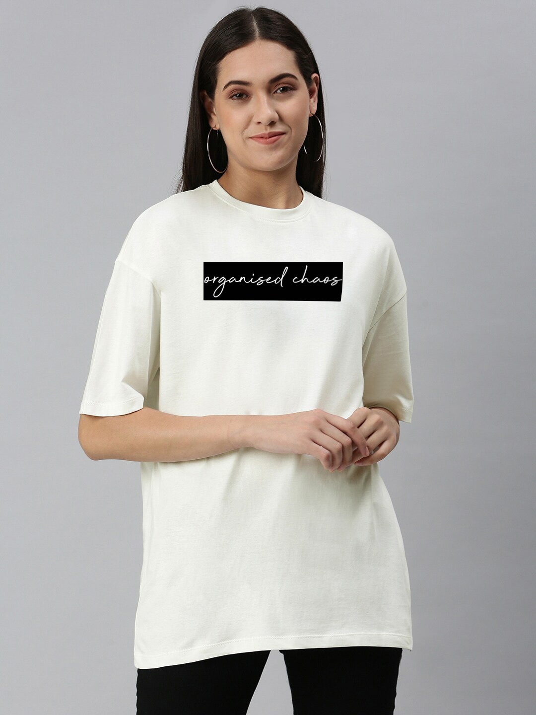 

Huetrap Typography Printed Drop-Shoulder Sleeves Oversize T-shirt, Off white