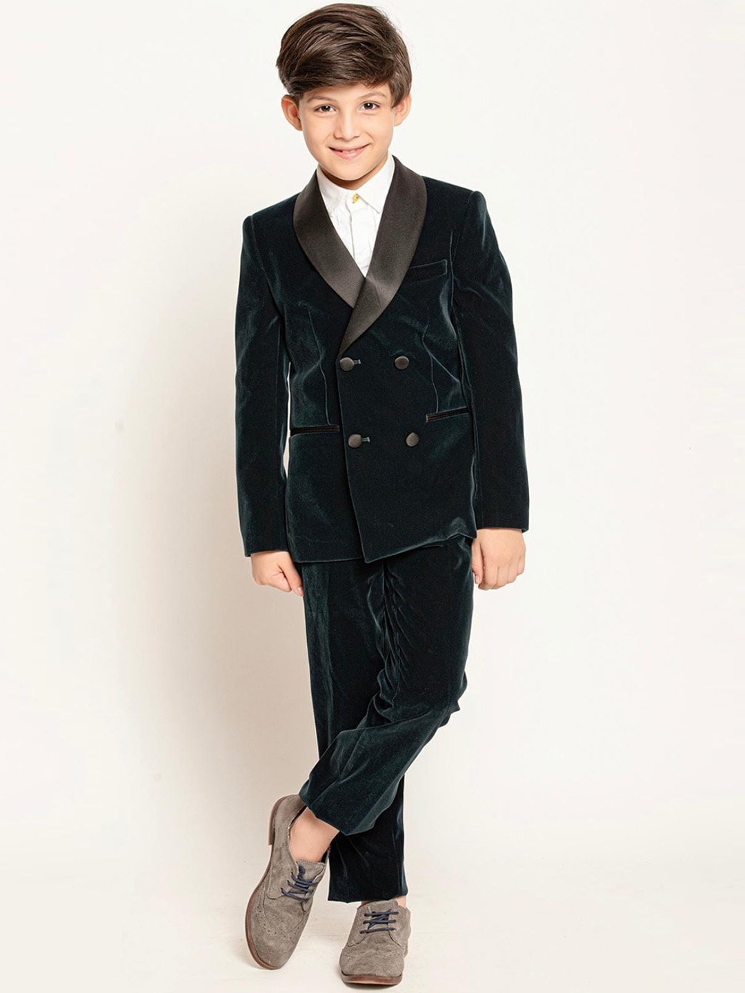 

One Friday Boys Double-Breasted Two-Piece Formal Suit, Green