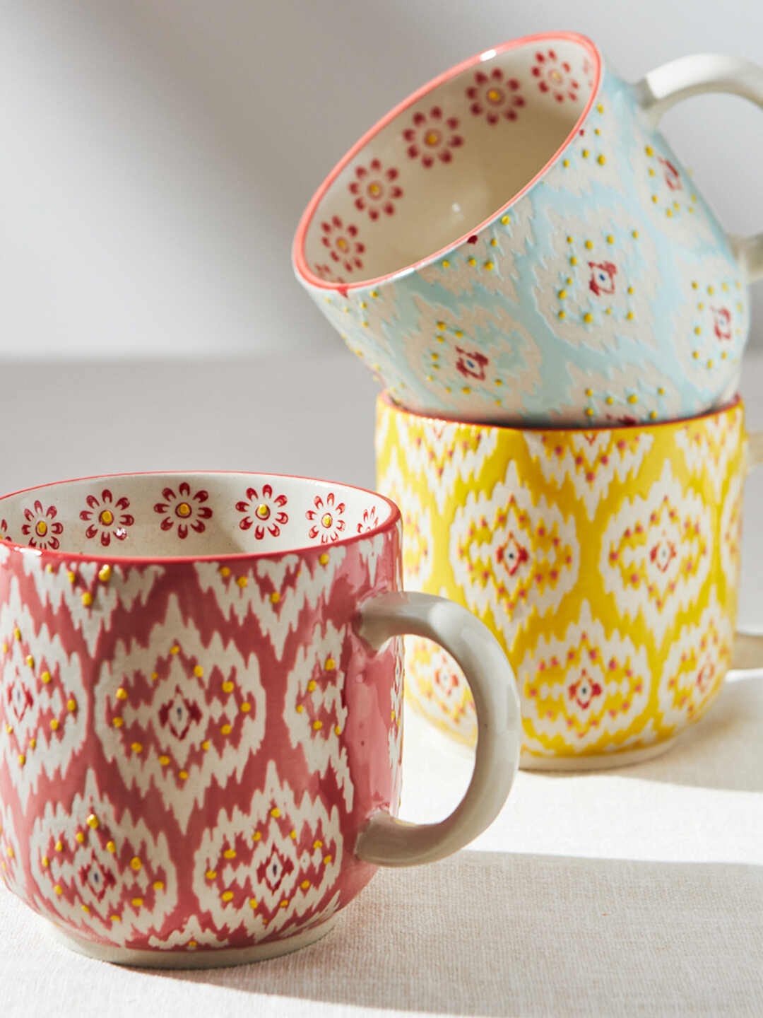 

Chumbak Blue & Peach-Coloured 3-Pieces Printed Ceramic Matte Mugs 150 ml Each