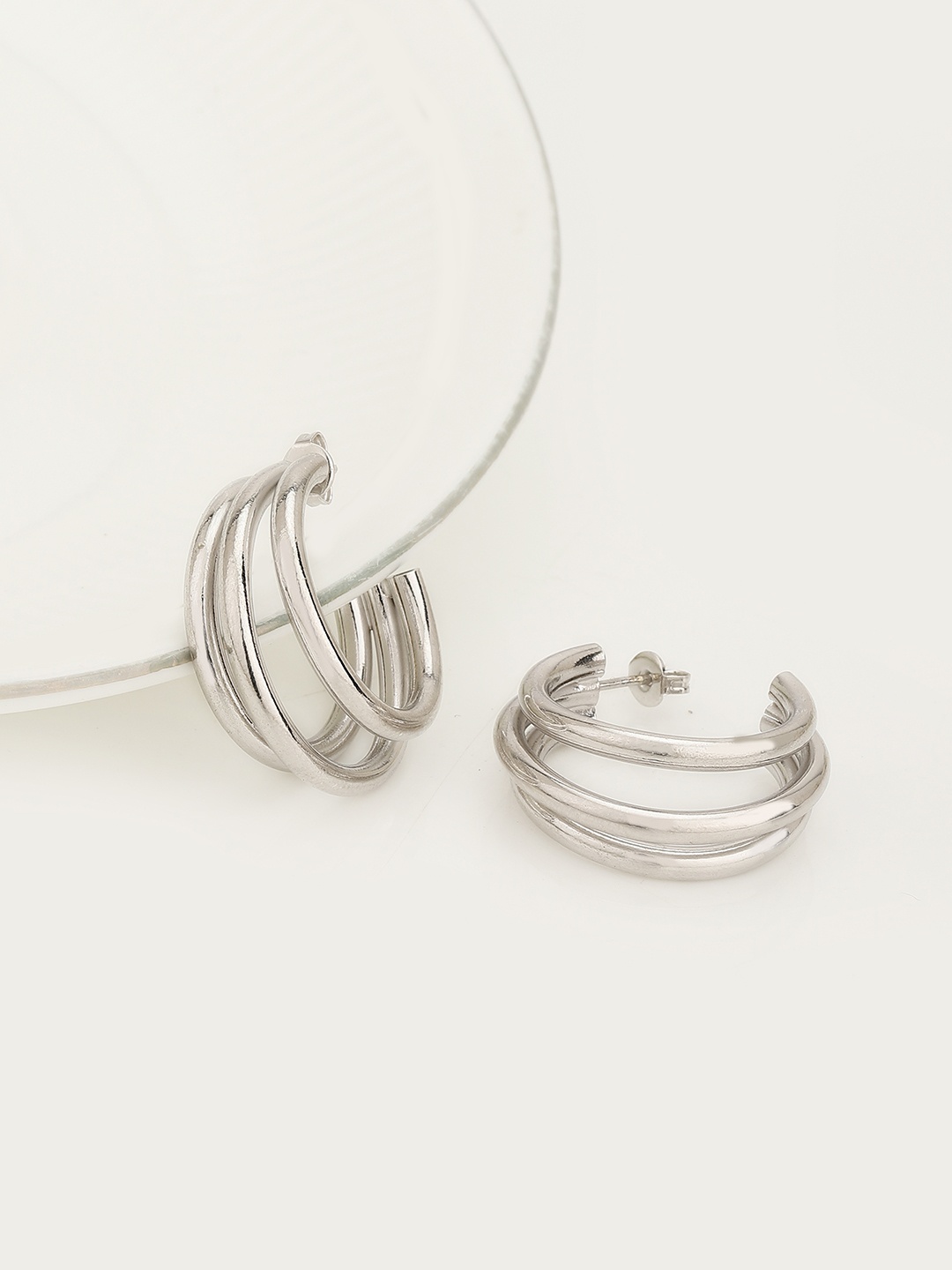 

Carlton London Rhodium-Plated Circular Half Hoop Earrings, Silver