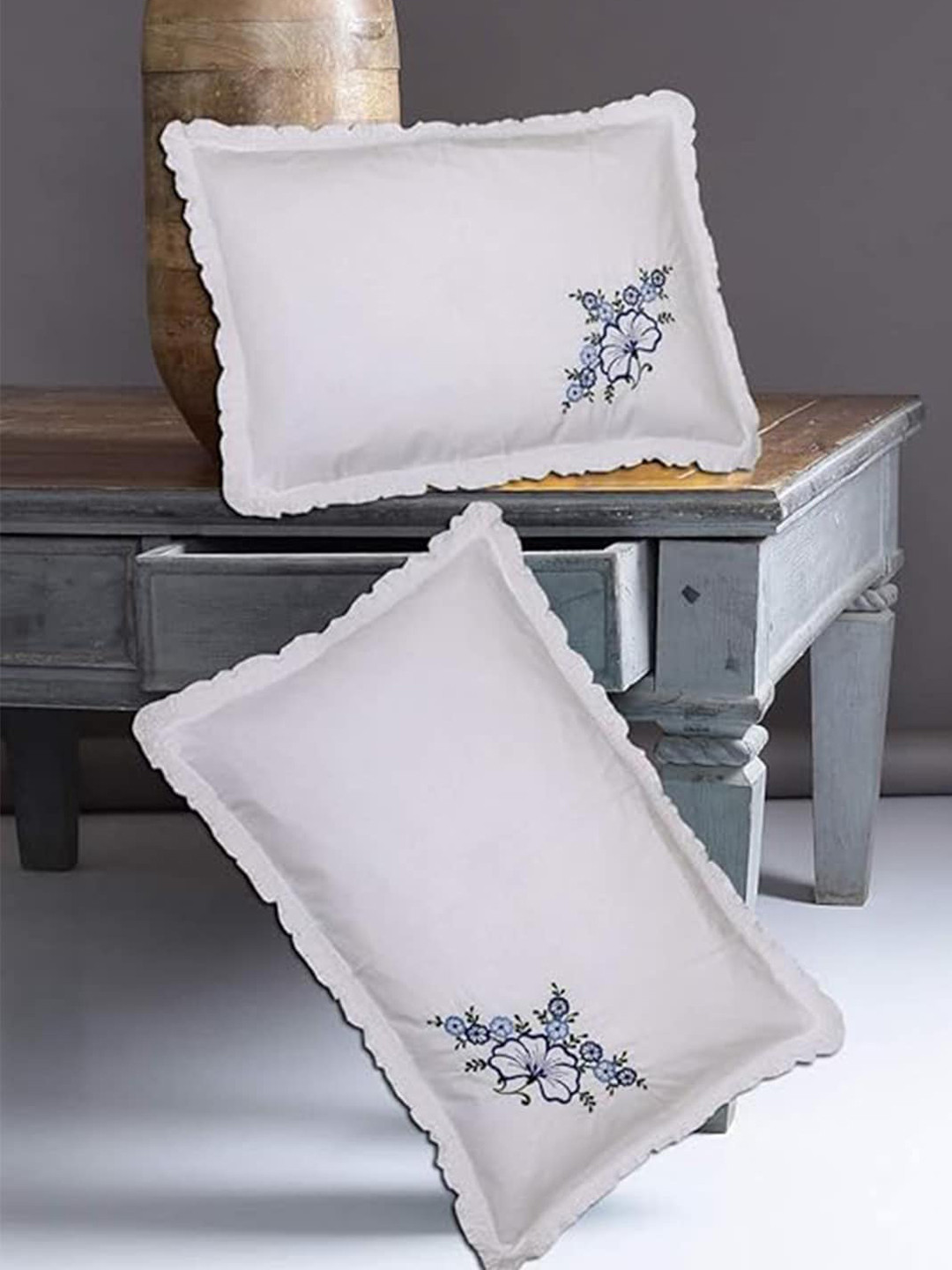

Kuber Industries White 6 Pieces Embroidered Cotton Pillow Covers