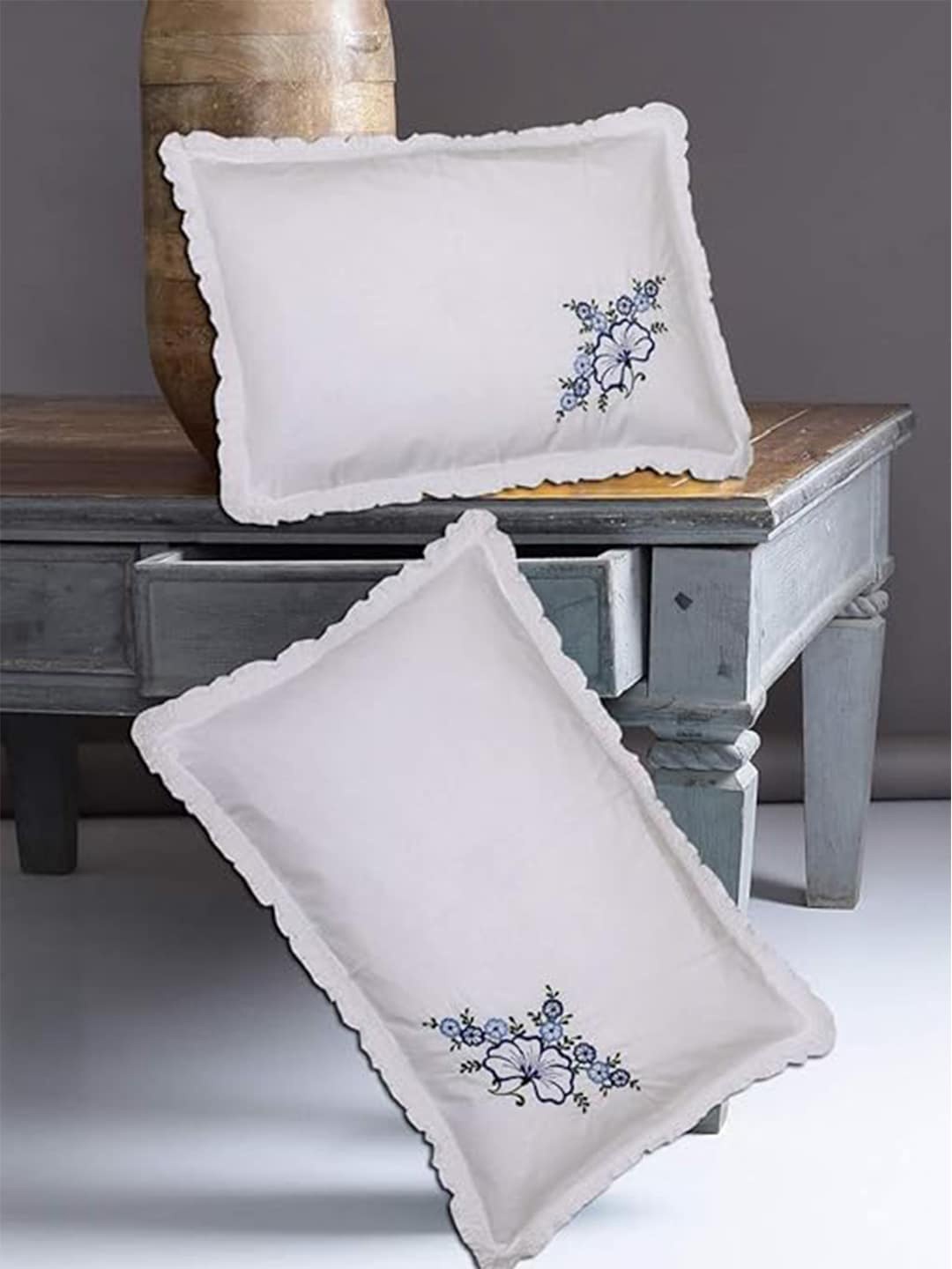 

Kuber Industries White 4 Pieces Embroidred Pure Cotton Pillow Covers
