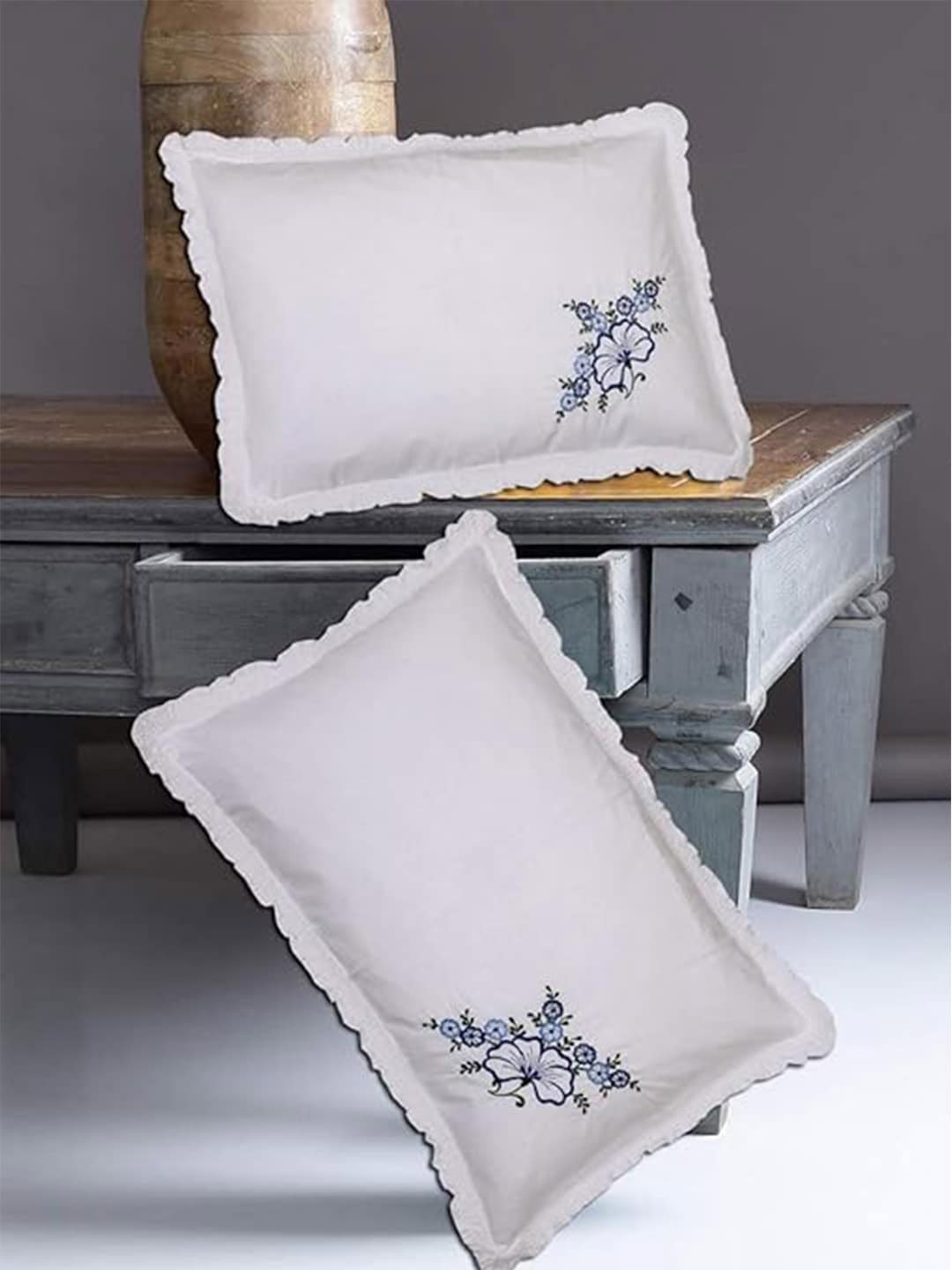 

Kuber Industries White 4 Pieces Embroidered Pillow Covers