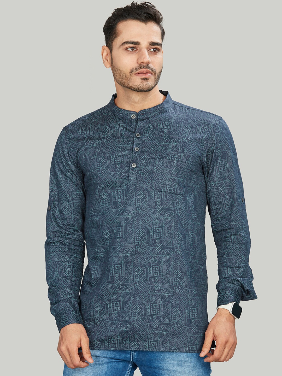 

Authentics Geometric Printed Pure Cotton Short Kurta, Blue