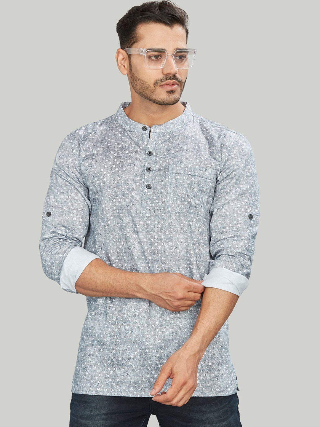 

Authentics Geometric Printed Pure Cotton Short Kurta, White