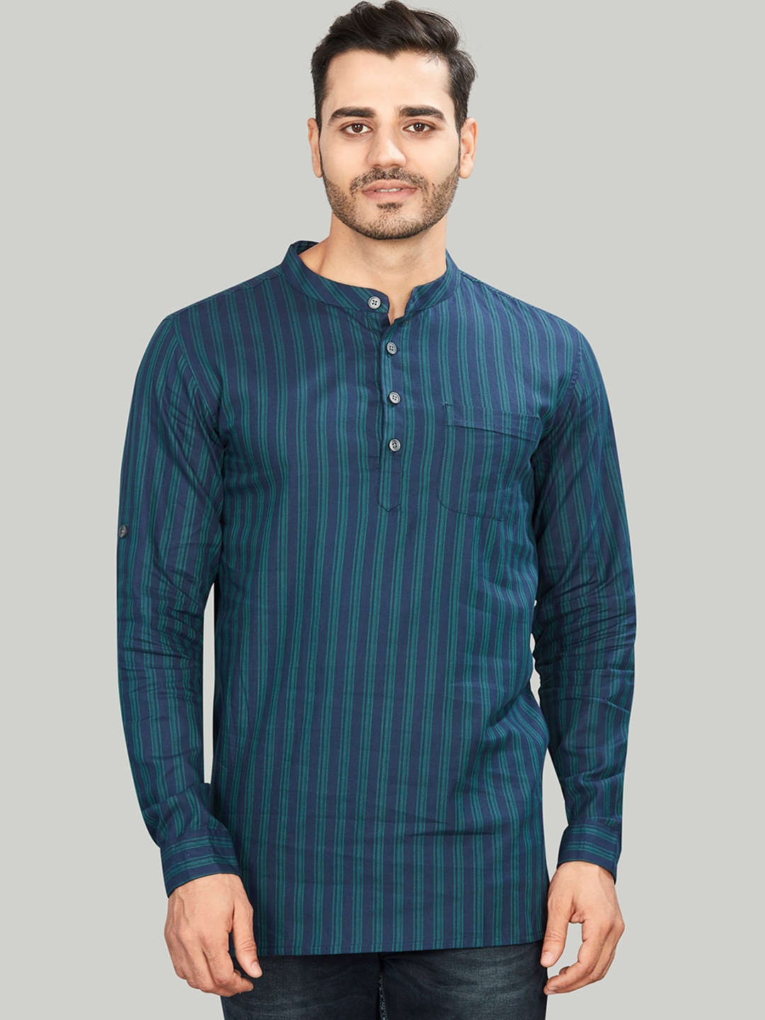 

Authentics Striped Straight Cotton Kurta, Blue