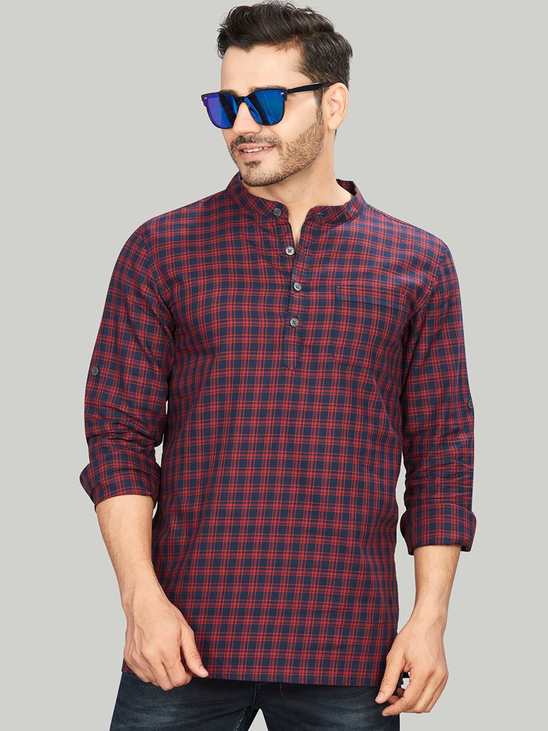 

Authentics Checked Pure Cotton Short Kurta, Blue