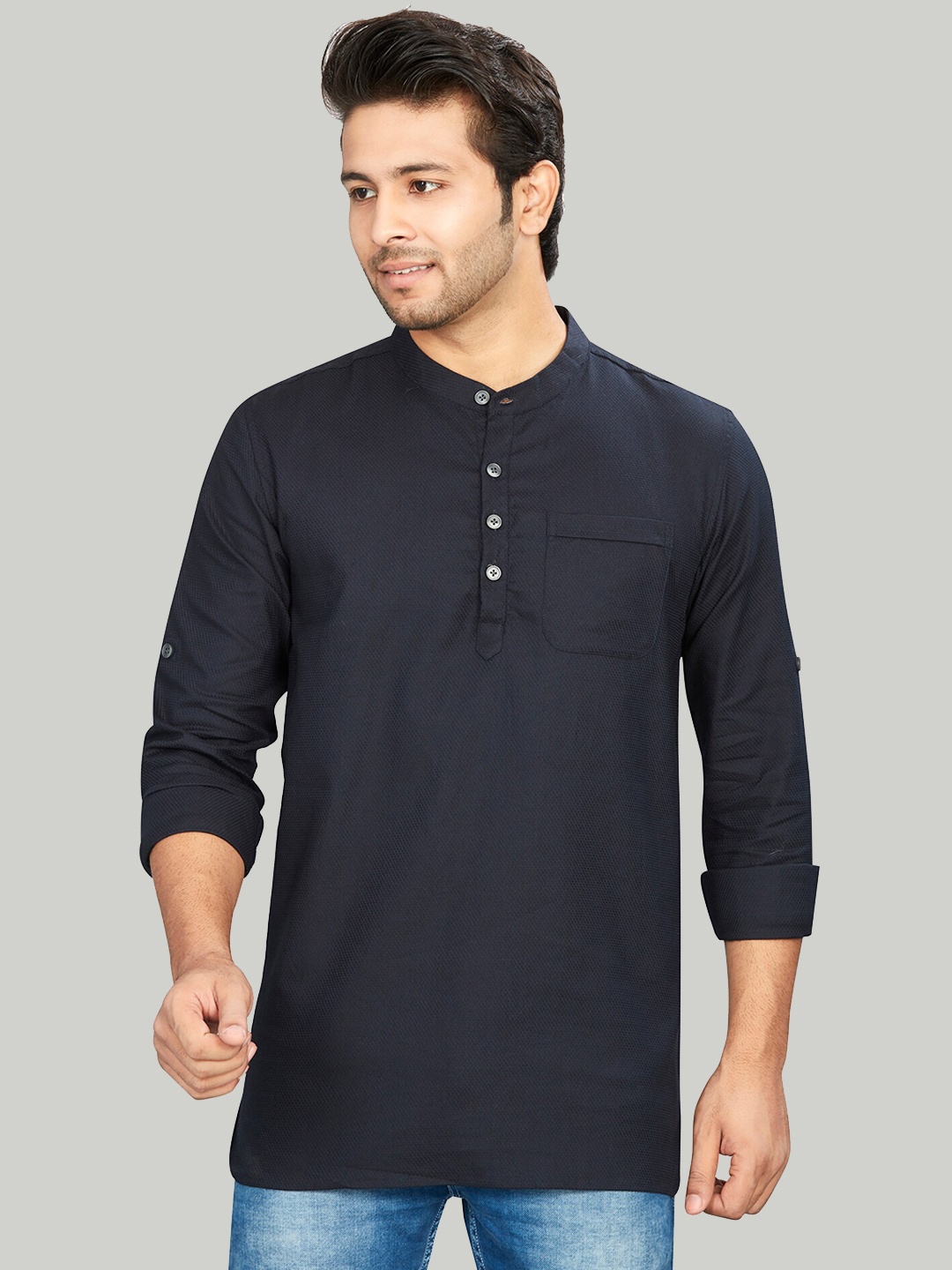 

Authentics Textured Pure Cotton Short Kurta, Blue