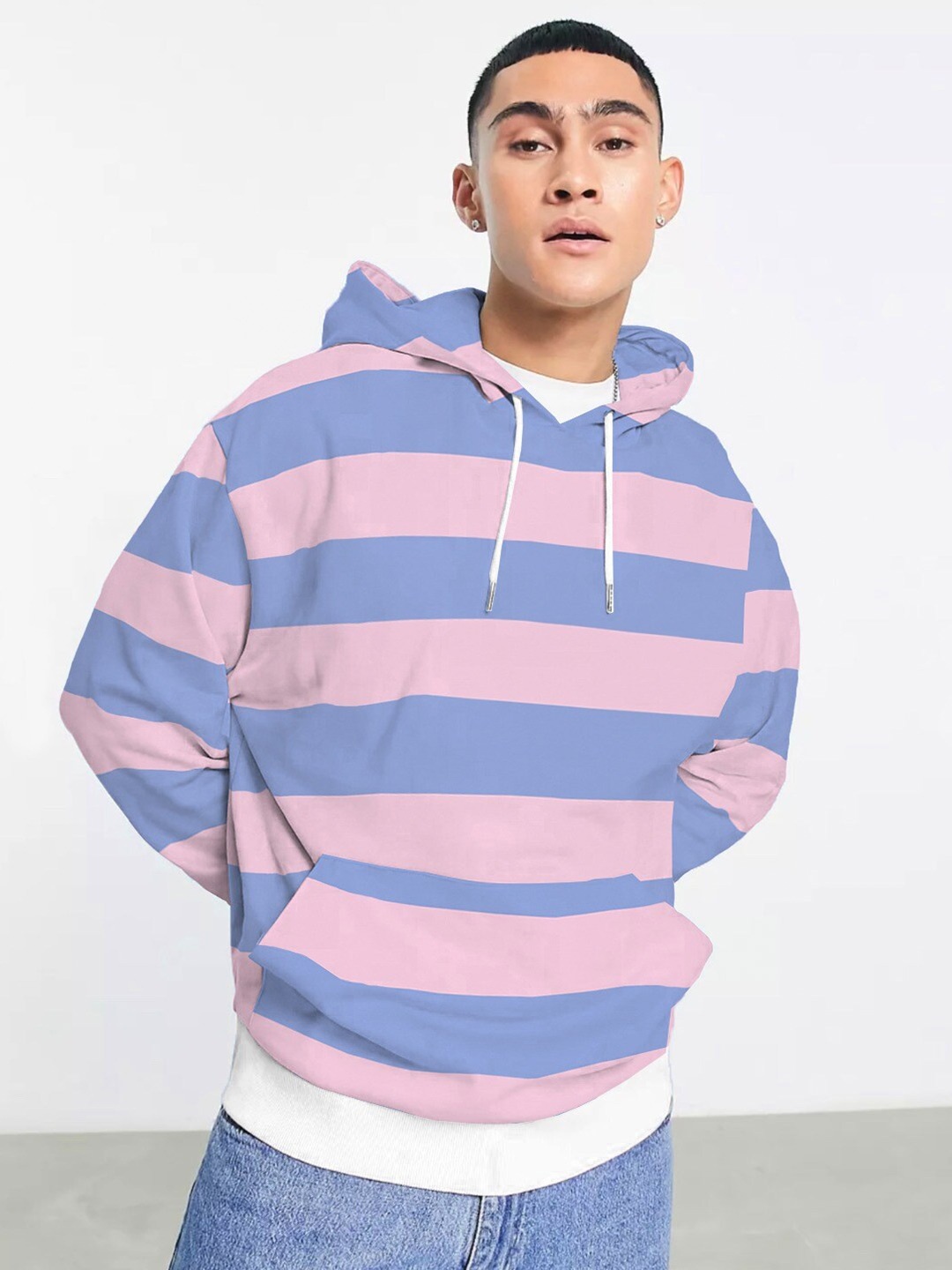 

The Dry State Striped Hooded Fleece Sweatshirt, Peach