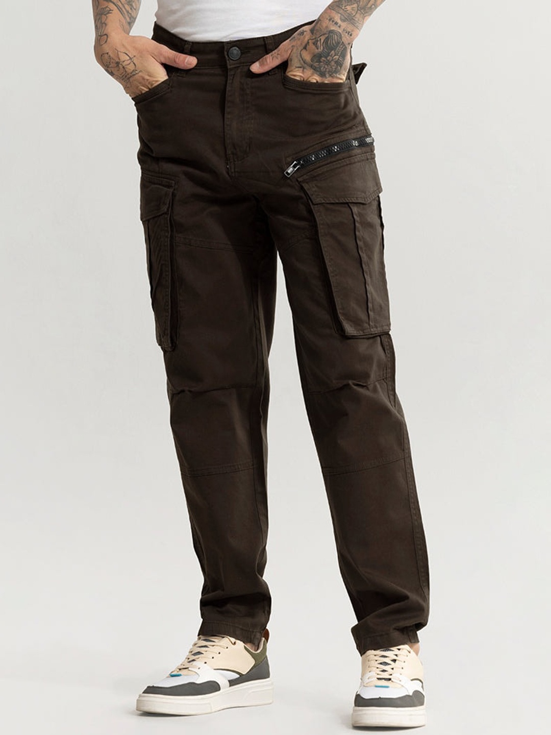 

Snitch Men Smart Tapered Fit Cargos, Brown