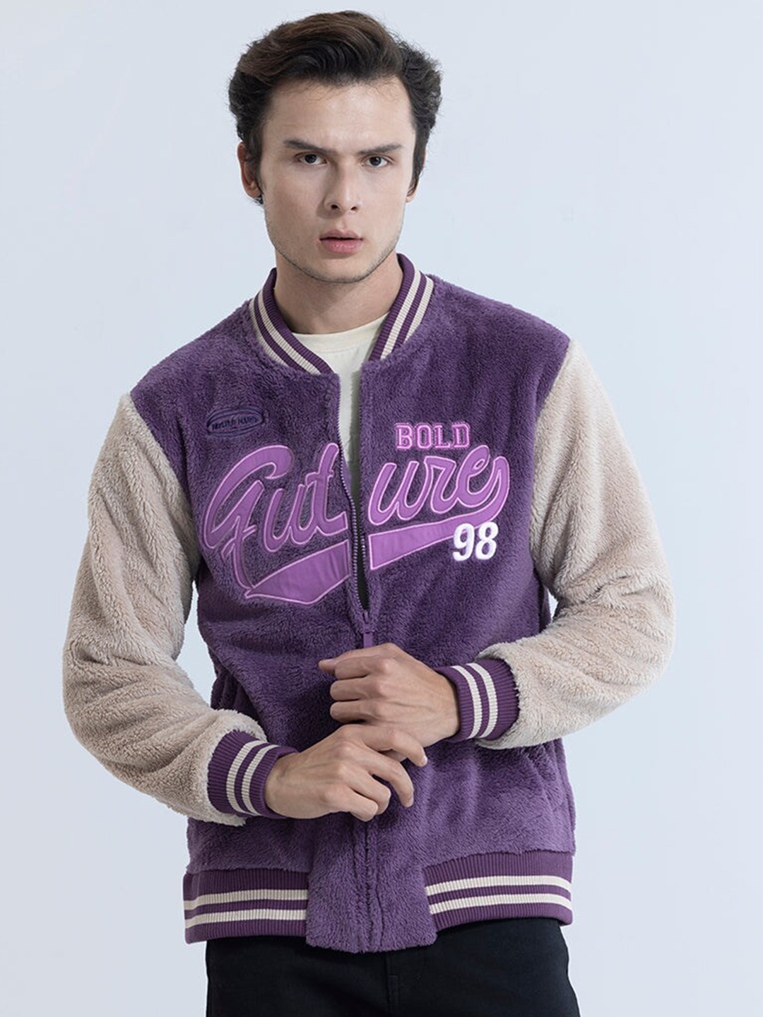 

Snitch Colourblocked Open Front Cotton Jacket, Purple