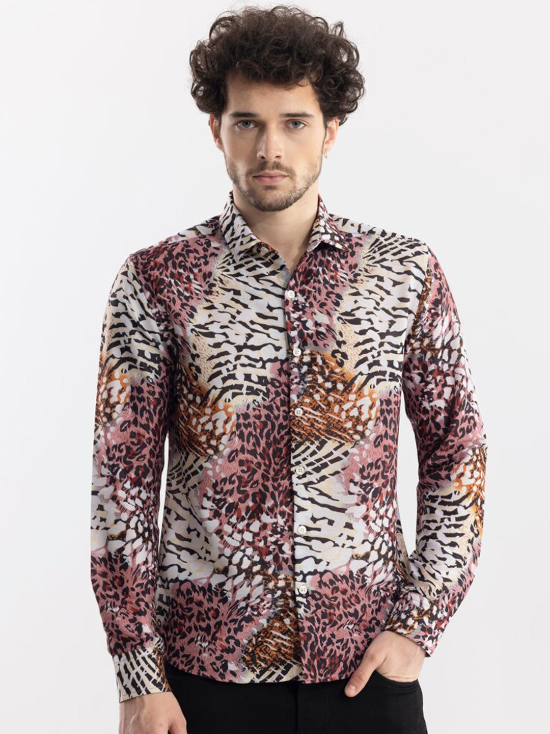 

Snitch Classic Slim Fit Animal Printed Cotton Casual Shirt, Brown