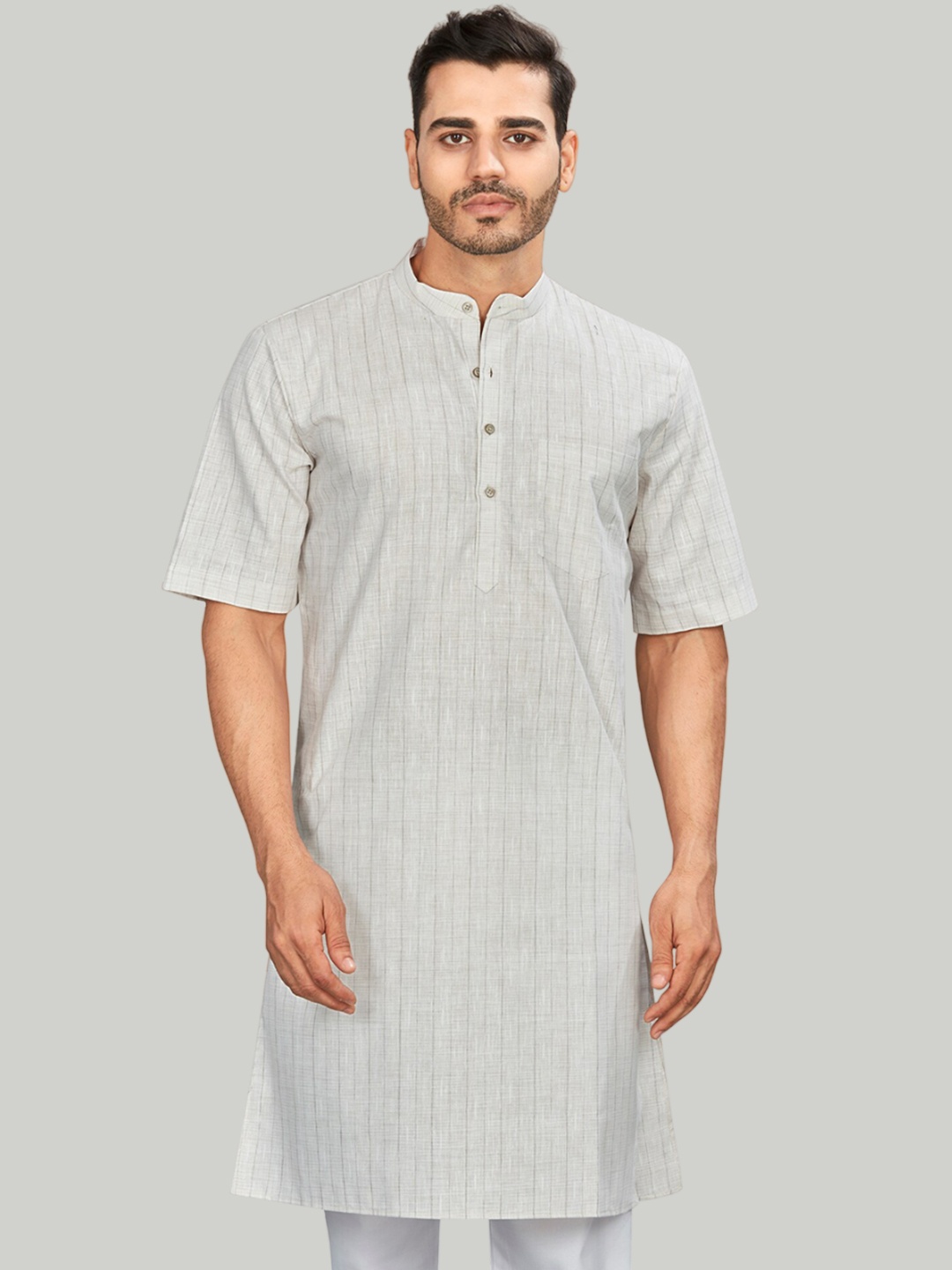 

Authentics Striped Cotton Linen Straight Kurta, Beige