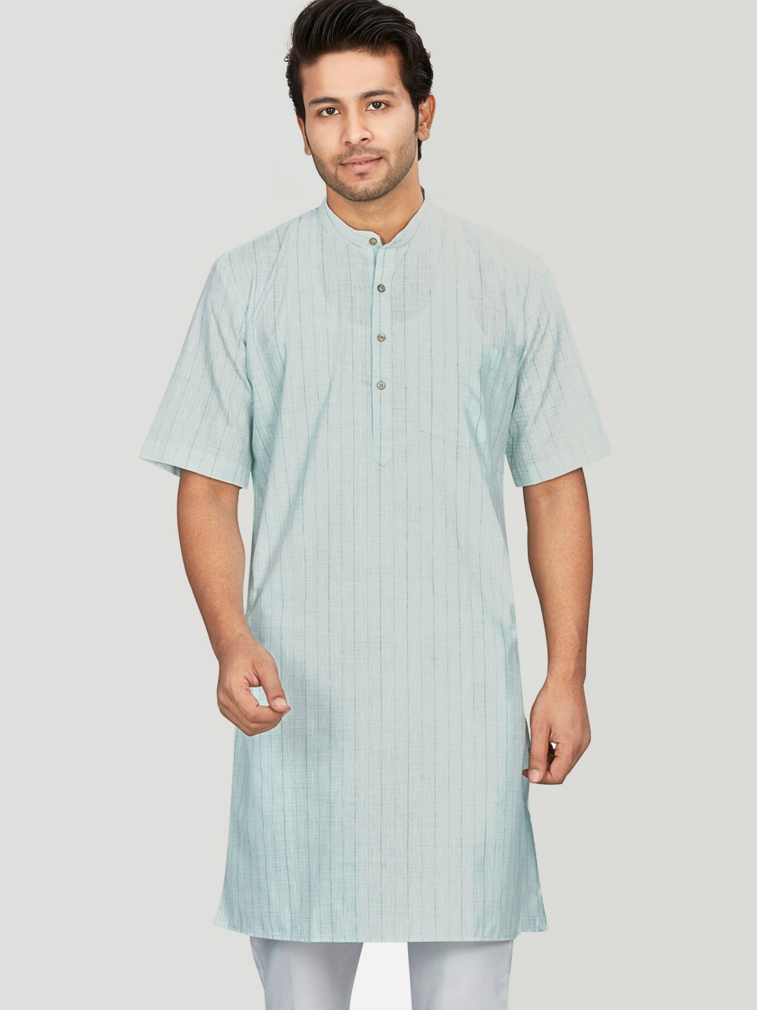 

Authentics Striped Cotton Linen Straight Kurta, Sea green