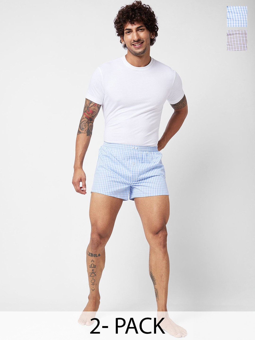 

VASTRADO Men Pack Of 2 Checked Cotton Boxers, Blue