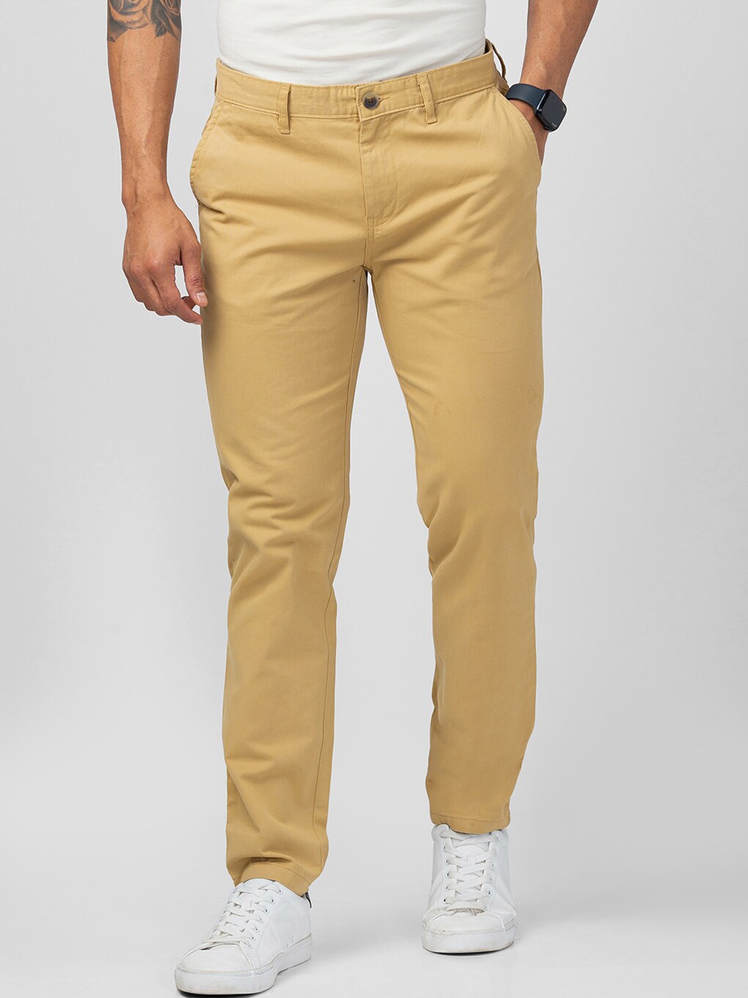 

VASTRADO Men Mid-Rise Flat-Front Cotton Trousers, Brown