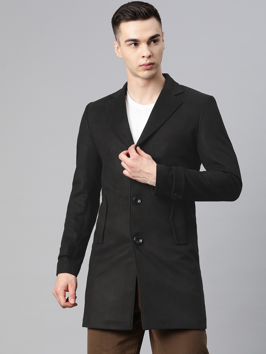 

Pierre Carlo Men Solid Regular Fit Overcoat, Black