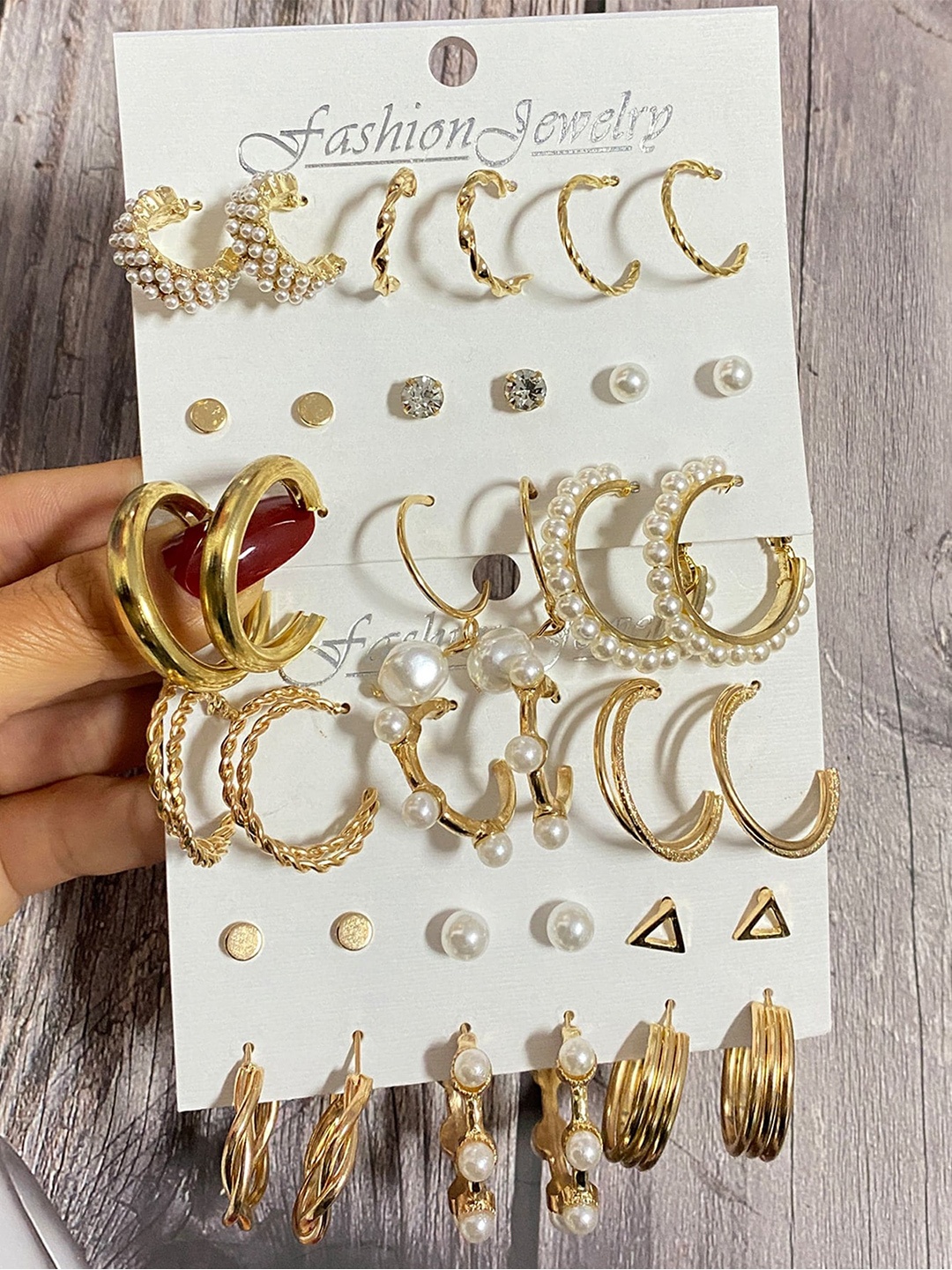 

Shining Diva Fashion Set Of 18 Gold-Plated Contemporary Studs Earrings