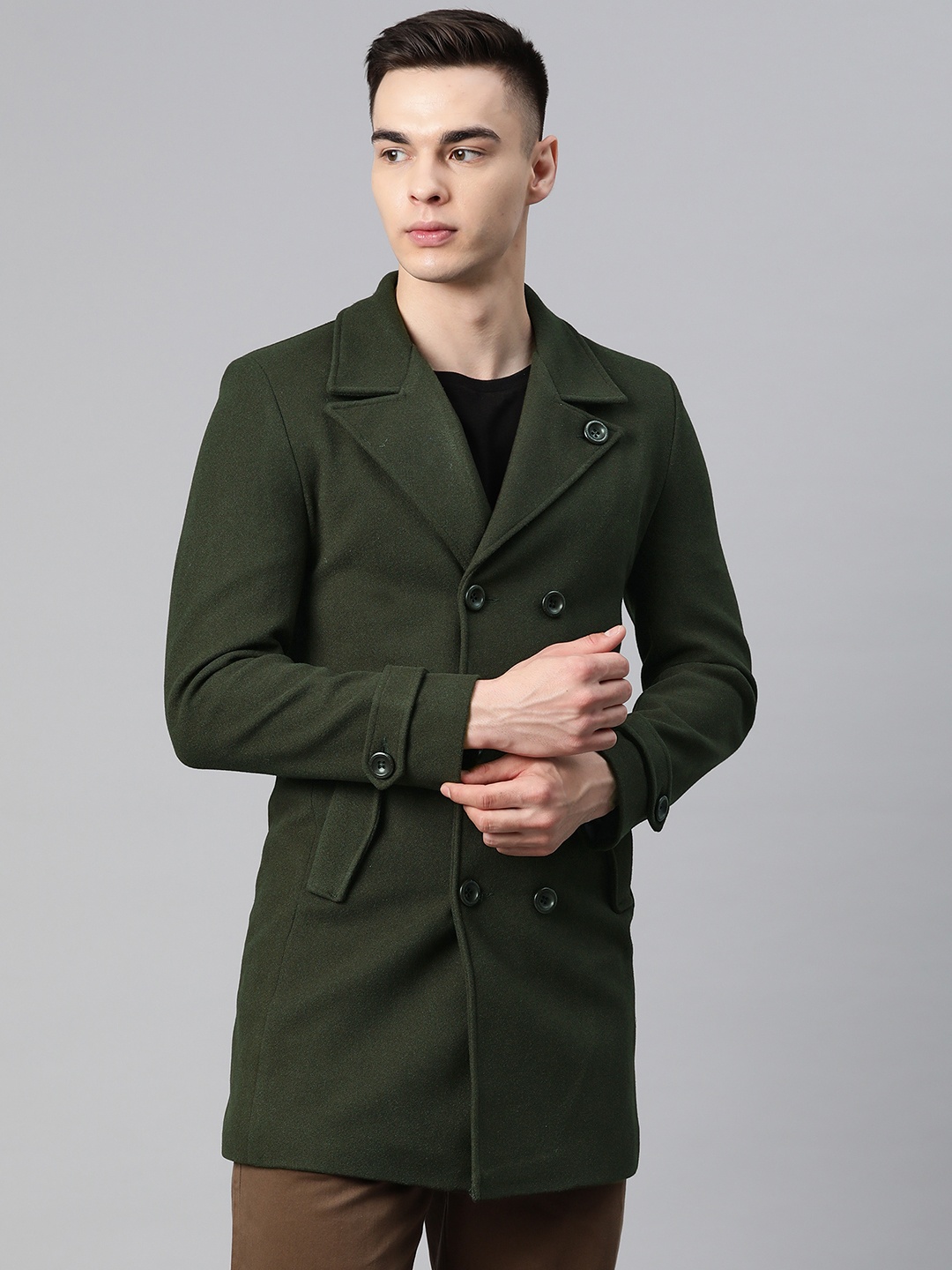 

Pierre Carlo Men Solid Regular Fit Overcoat, Olive