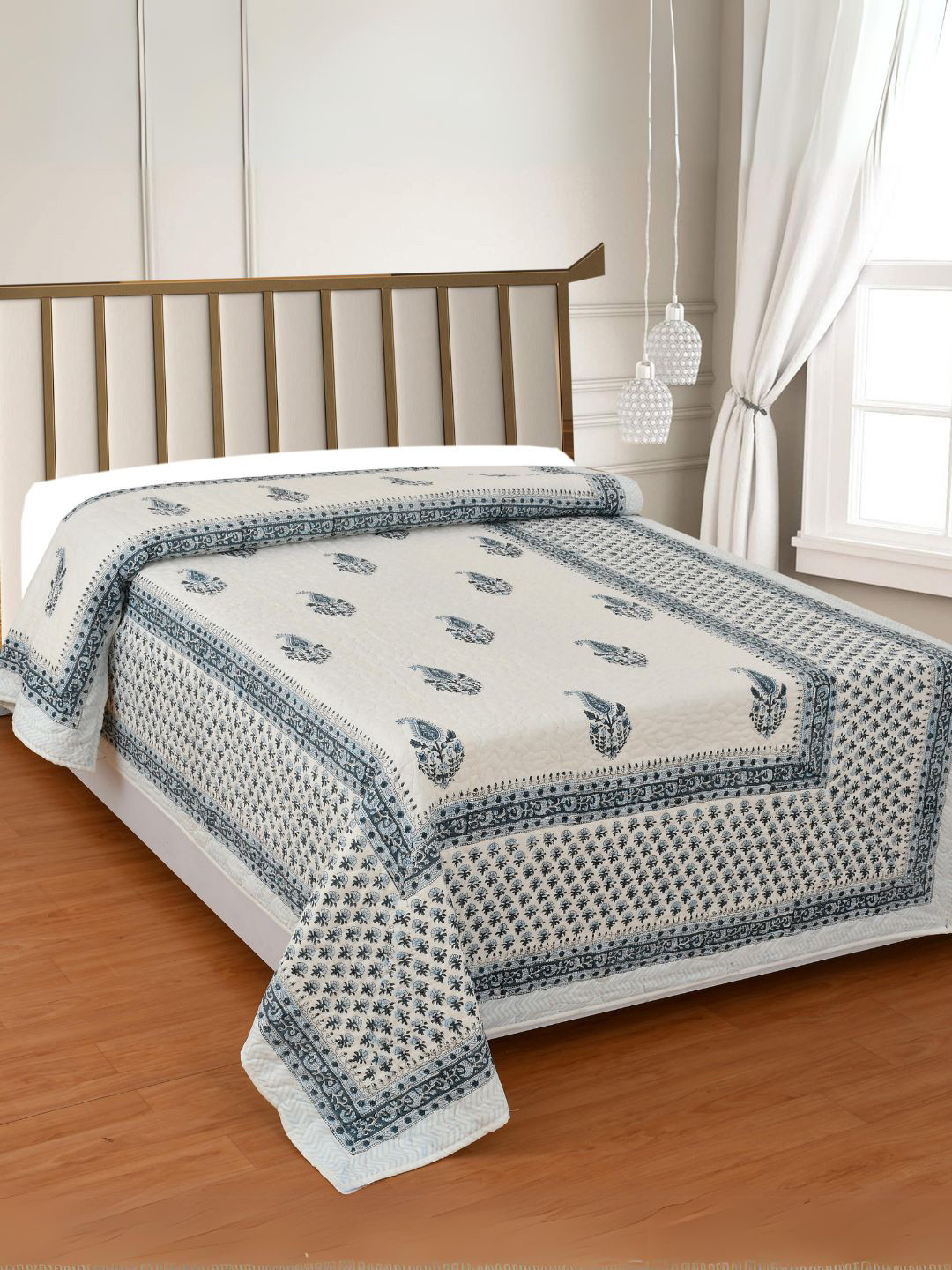 

CLIO'S HERITAGE STORE Blue & White Ethnic Motifs AC Room 354 GSM Single Bed Quilt