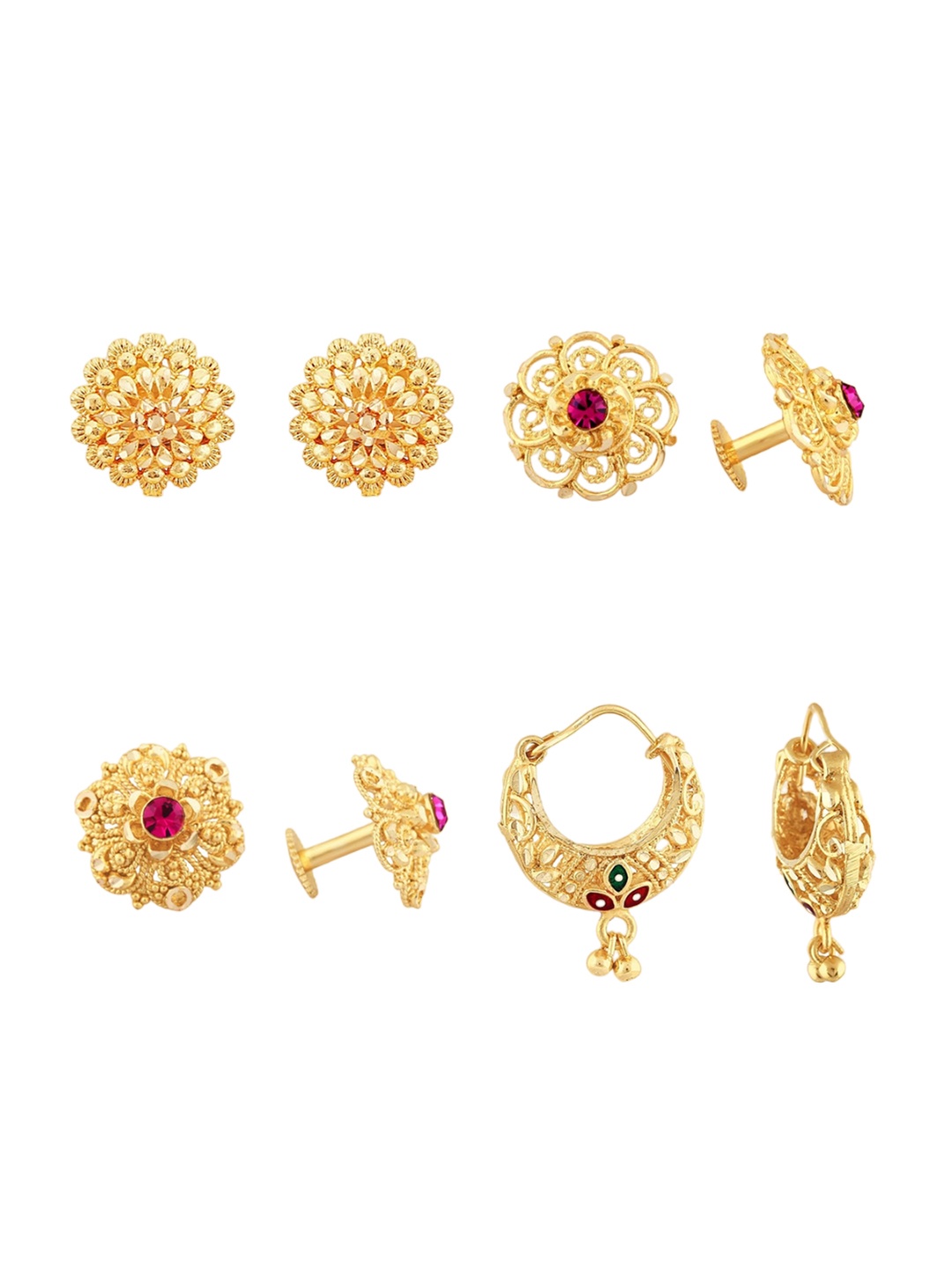 

Vighnaharta Set Of 4 Gold-Plated Floral Studs Earrings