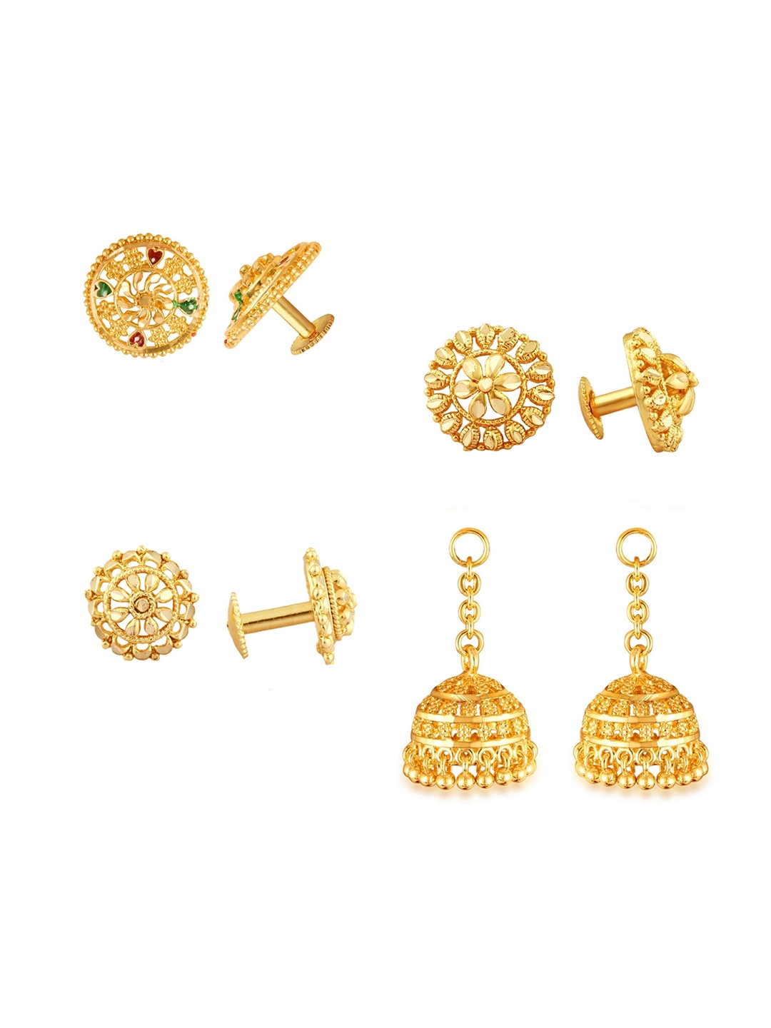 

Vighnaharta Pack Of 2 Gold-Plated Floral Studs Earrings