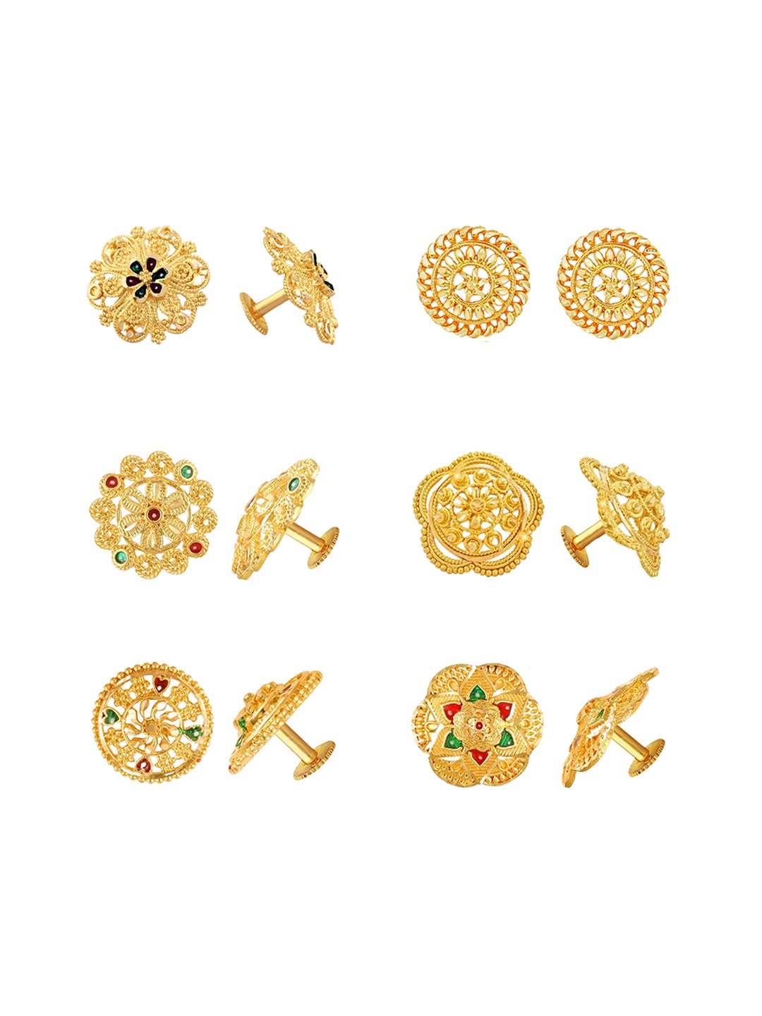 

Vighnaharta Set Of 6 Gold-Plated Floral Studs Earrings
