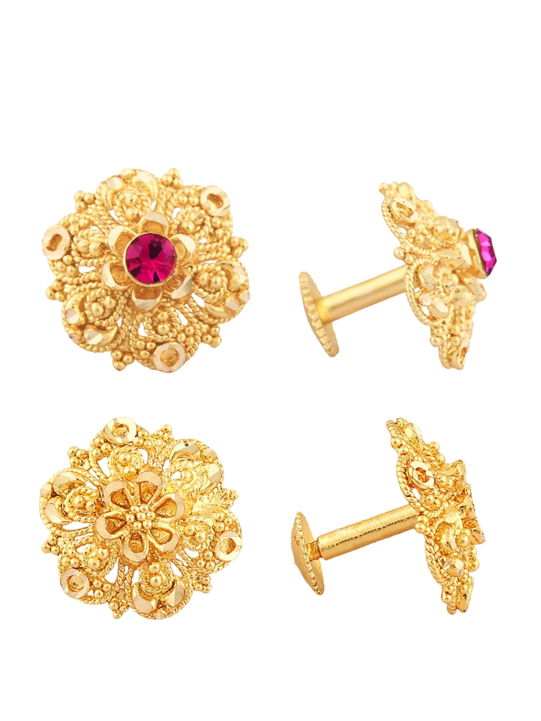 

Vighnaharta Set Of 2 Gold-Plated Floral Studs Earrings