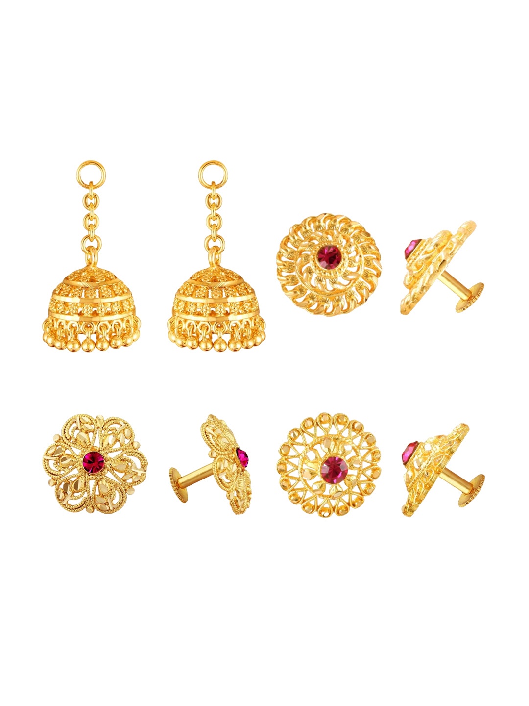 

Vighnaharta Set Of 3 Gold-Plated CZ Studded Dome Shaped Jhumkas