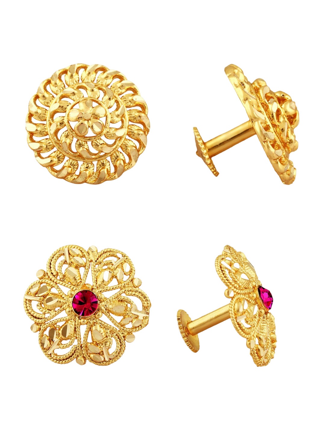 

Vighnaharta Set Of 2 Gold-Plated Floral Studs Earrings