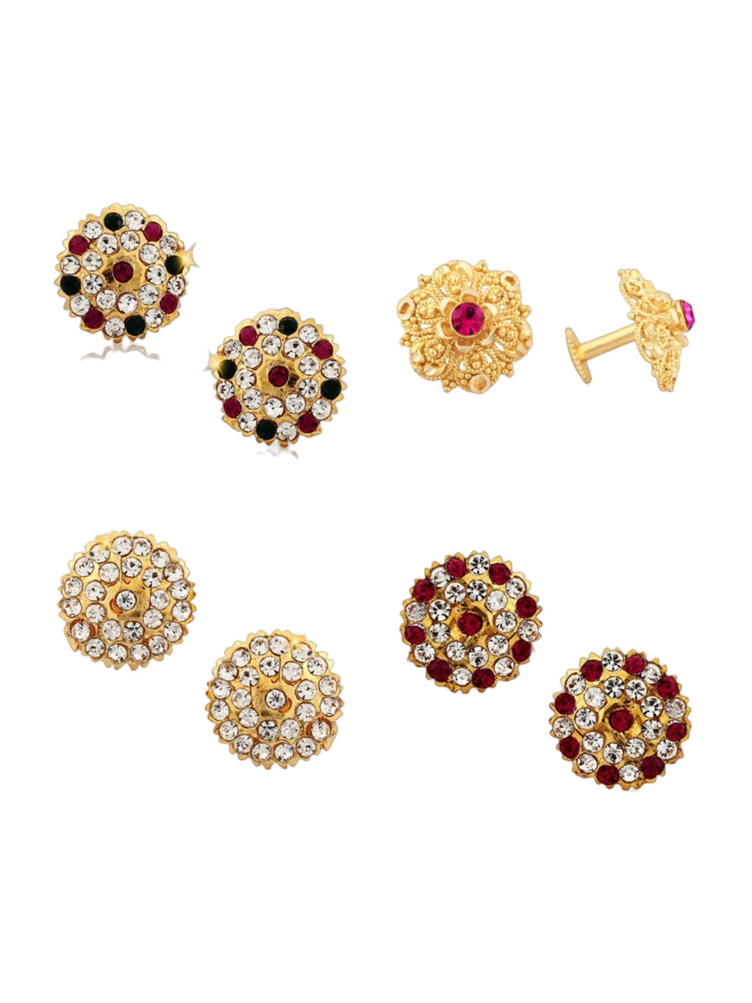 

Vighnaharta Set Of 4 Gold Plated Artificial Stones Studded Earrings