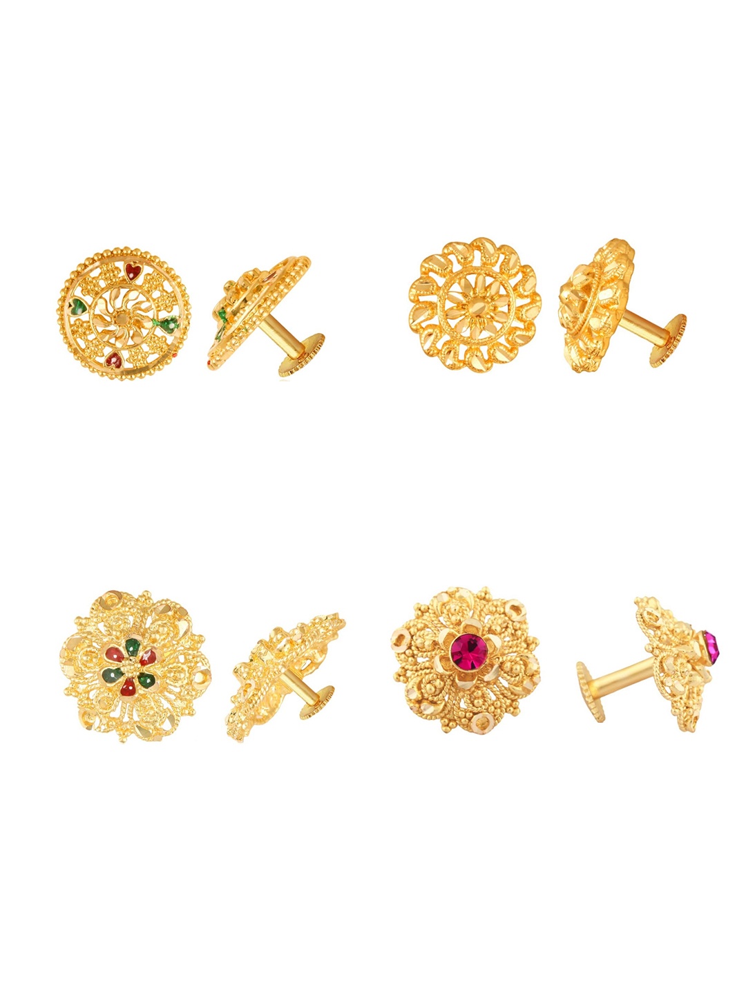 

Vighnaharta Set Of 4 Gold-Plated Floral Studs Earrings