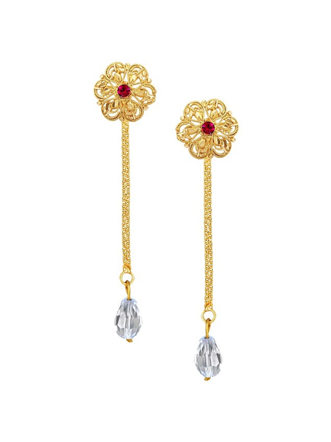 Vighnaharta Gold-Plated Floral Drop Earrings