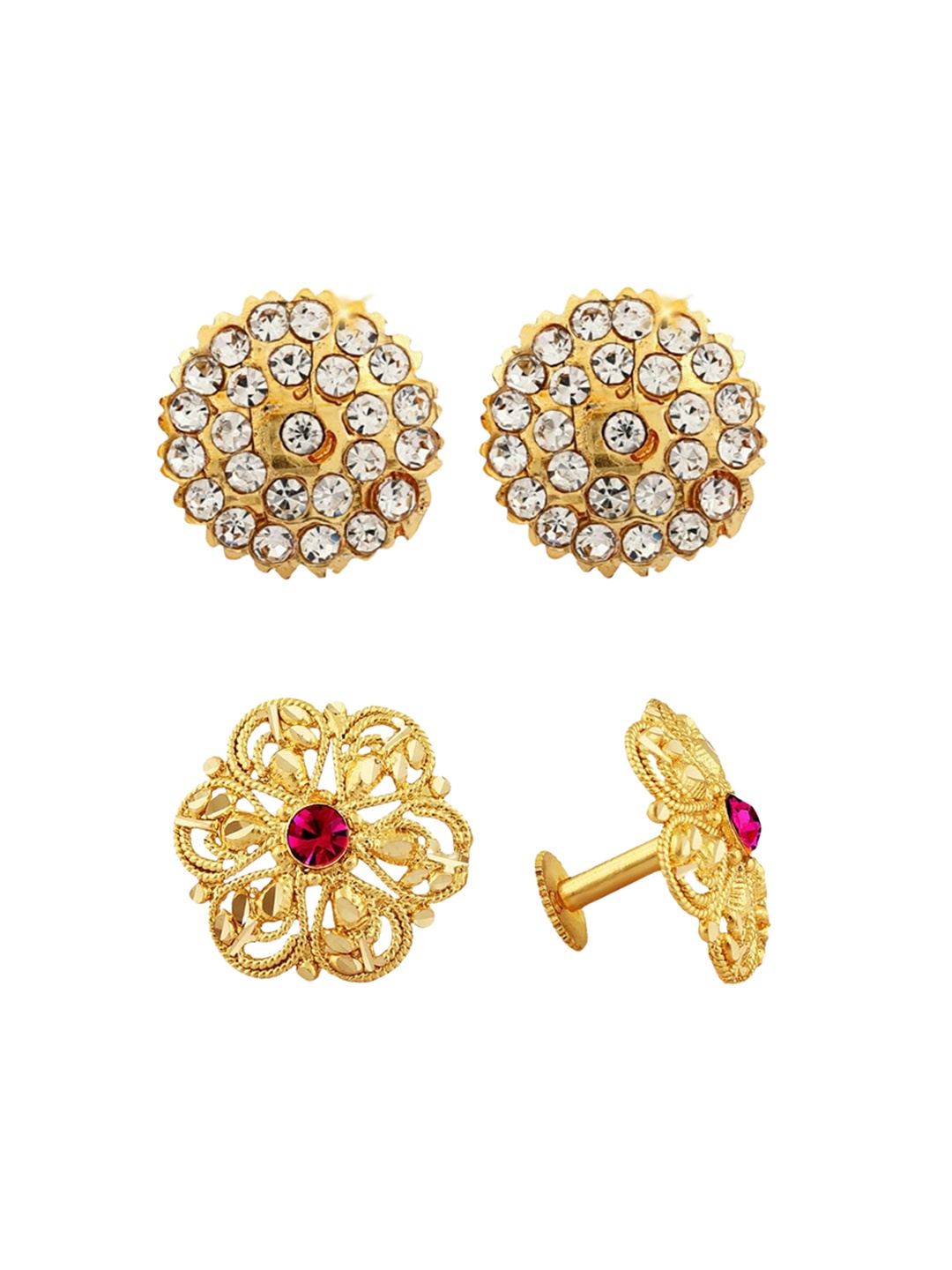 

Vighnaharta Set Of 2 Gold-Plated Floral Studs Earrings