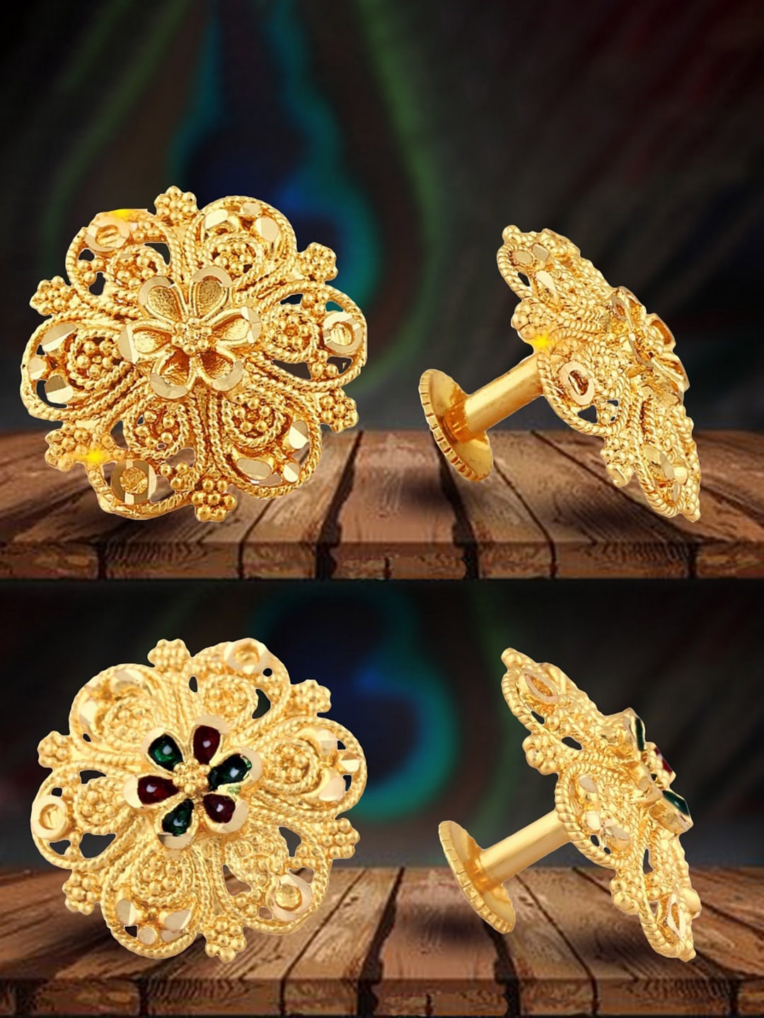 

Vighnaharta Set Of 2 Gold-Plated Floral Studs Earrings