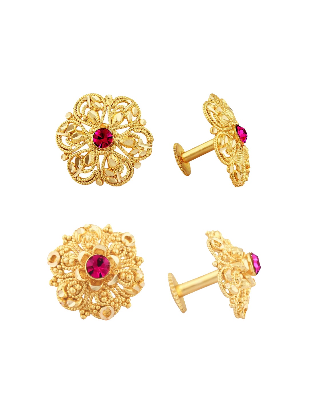 

Vighnaharta Set Of 2 Gold-Plated Stones-Studded Floral Studs