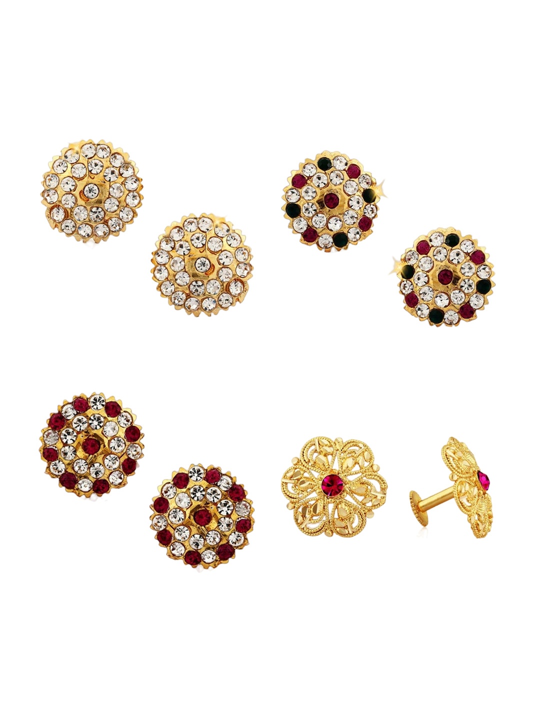 Vighnaharta Set Of 4 Gold-Plated Floral Studs Earrings