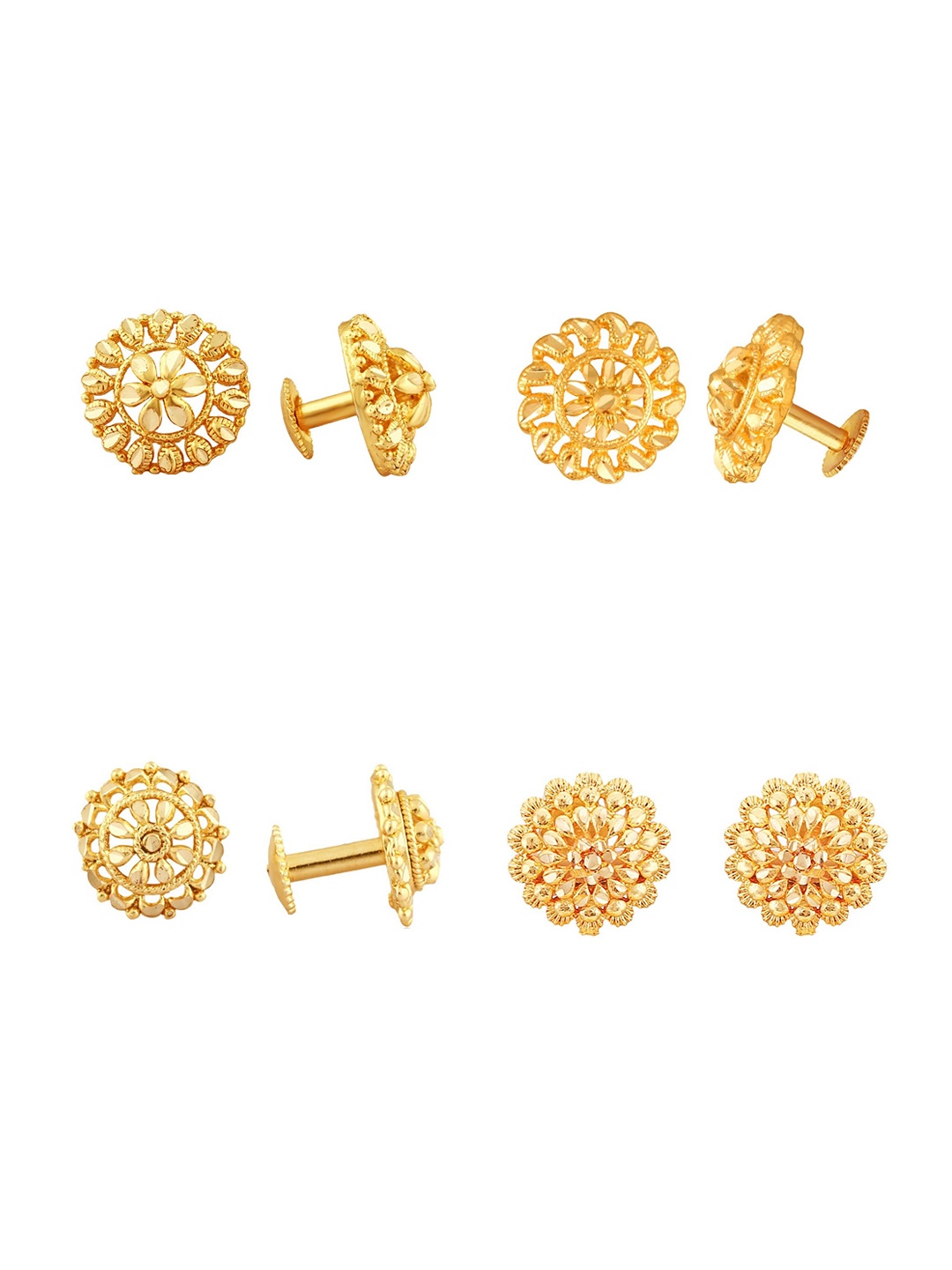 Vighnaharta Set Of 4 Gold-Plated Floral Studs Earrings