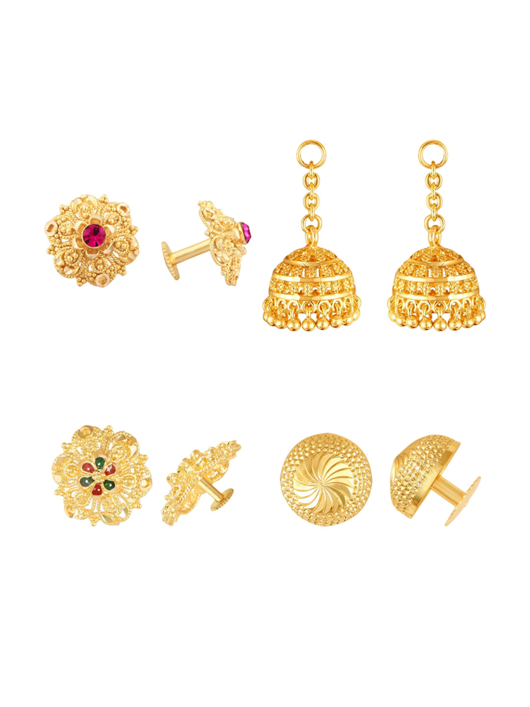 

Vighnaharta Set Of 3 Gold-Plated Jhumkas