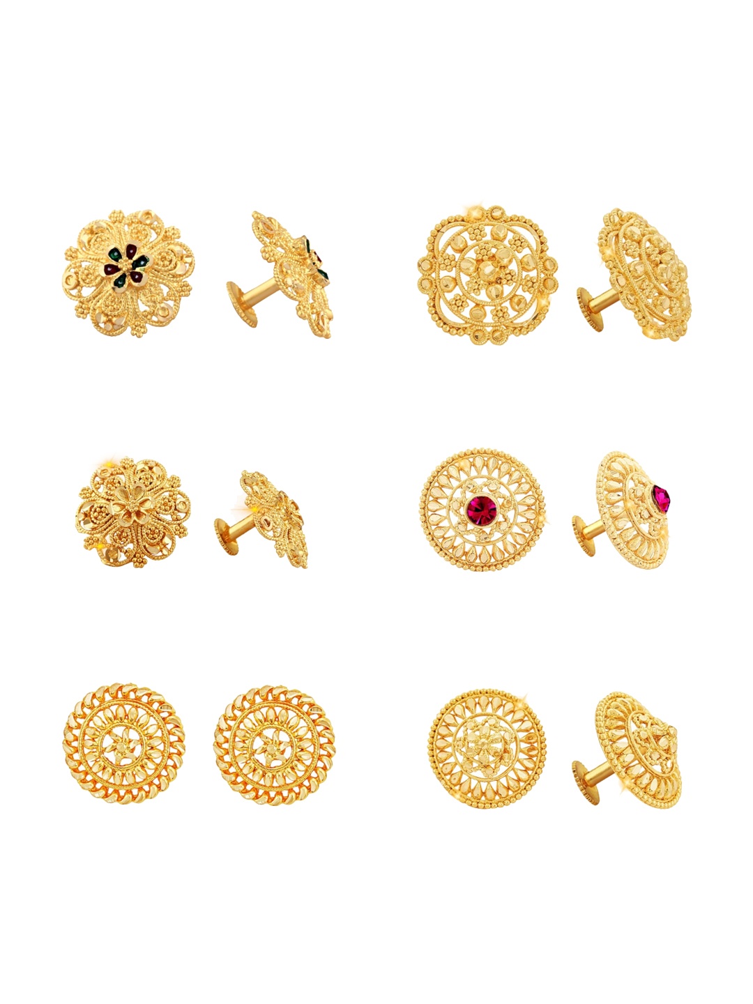 

Vighnaharta Set Of 6 Gold-Plated Floral Studs Earrings