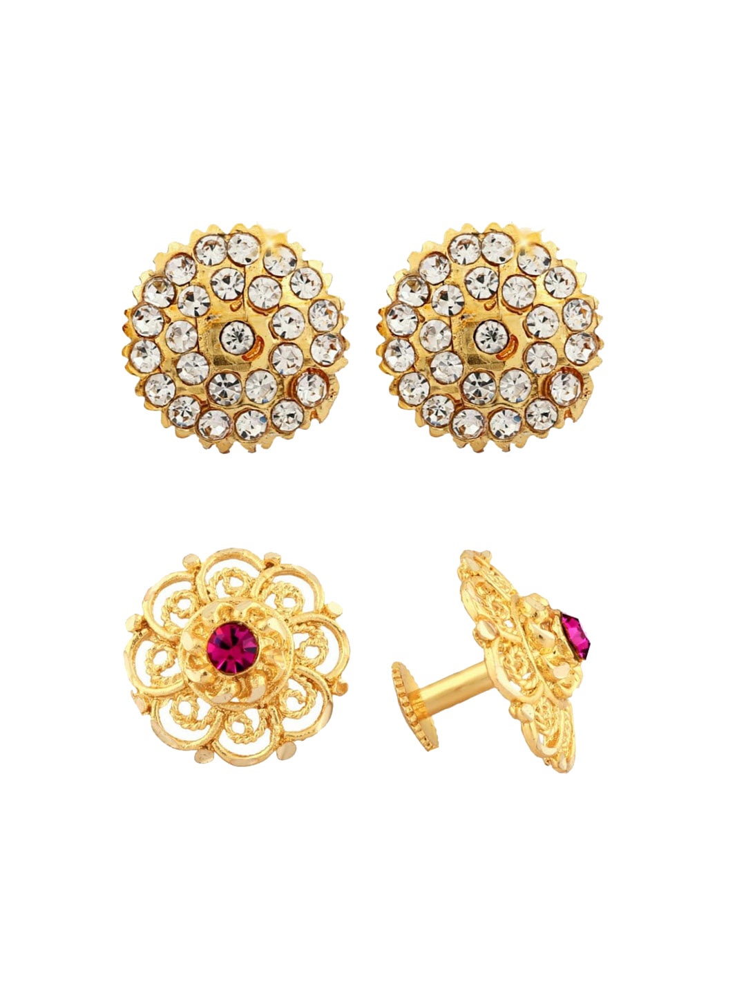 

Vighnaharta Set Of 2 Gold-Plated Floral Studs Earrings