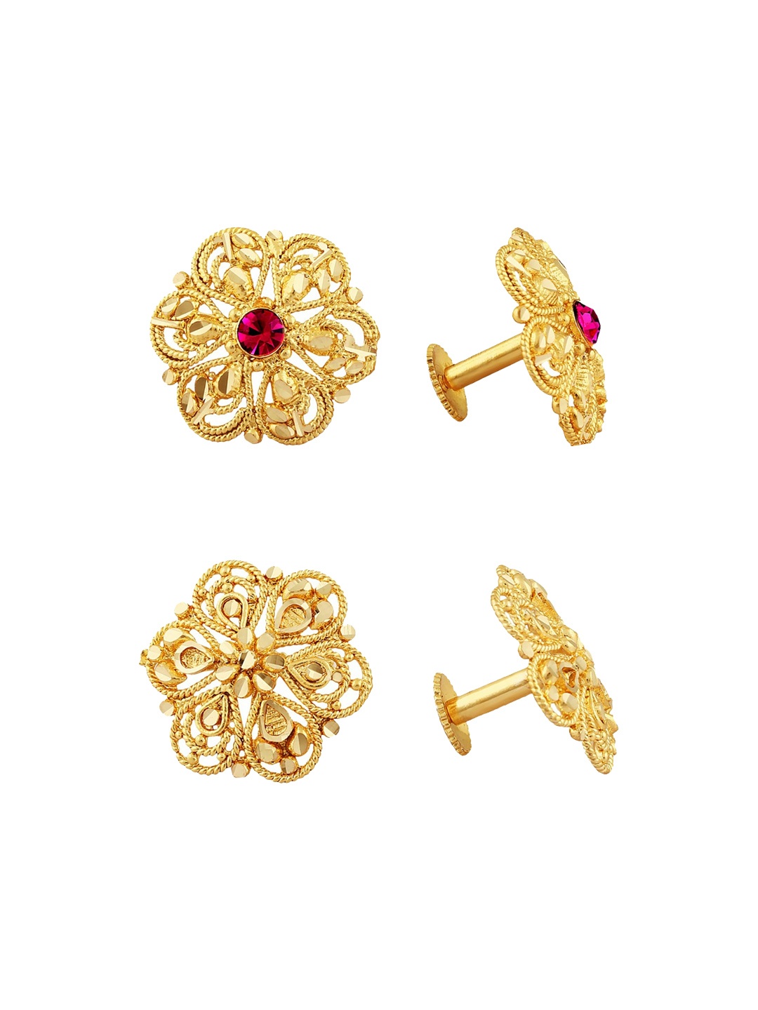 

Vighnaharta Set Of 2 Gold-Plated Floral Studs Earrings