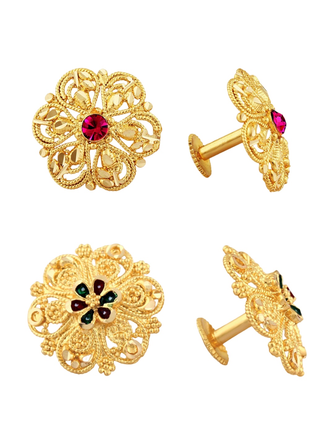 

Vighnaharta Set Of 2 Gold-Plated Floral Studs Earrings
