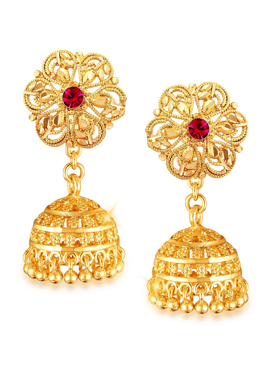 

Vighnaharta Gold-Plated Stones-Studded Floral Jhumkas Earrings