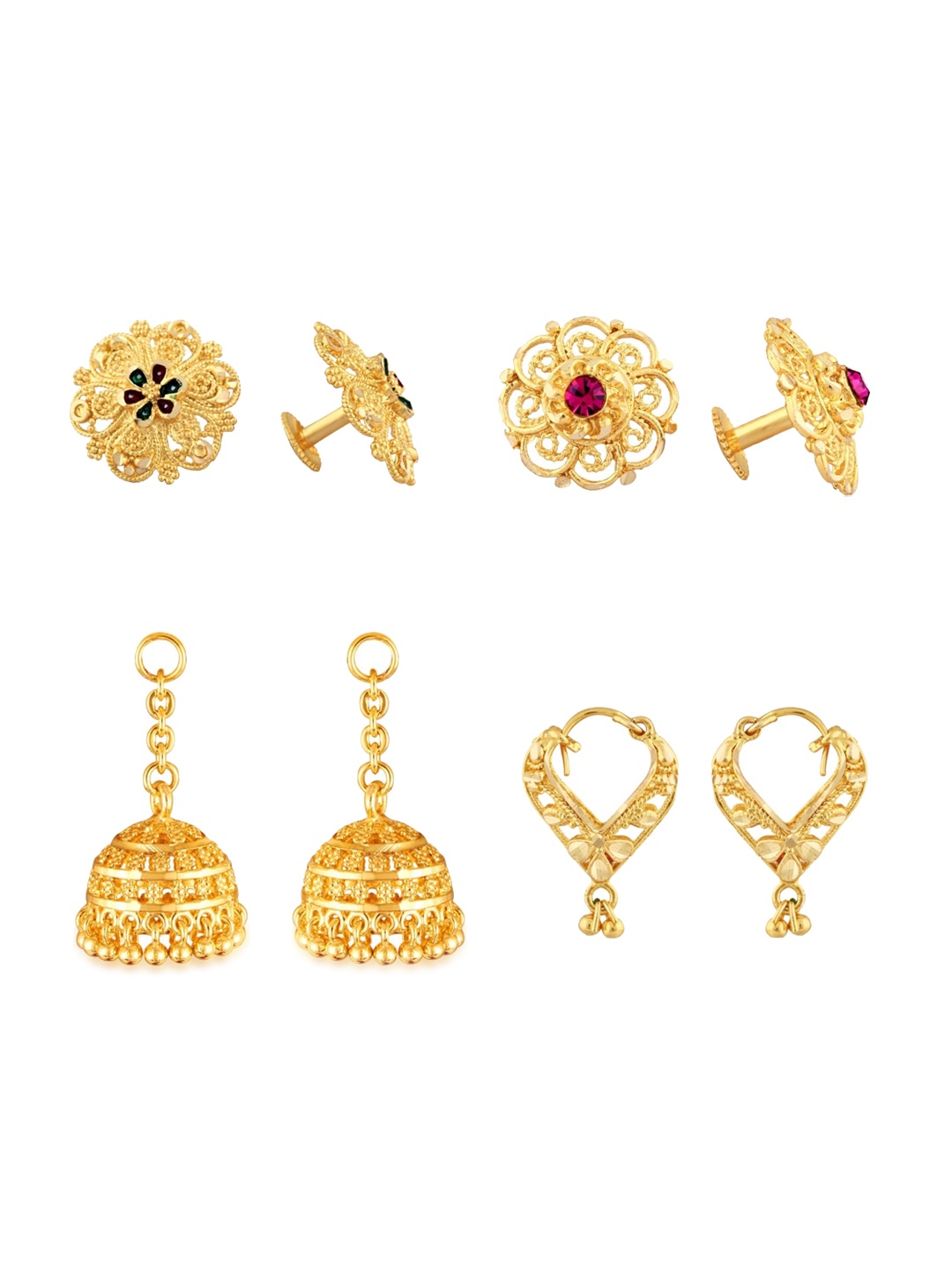 

Vighnaharta Set Of 3 Gold-Plated Dome Shaped Jhumkas Earrings