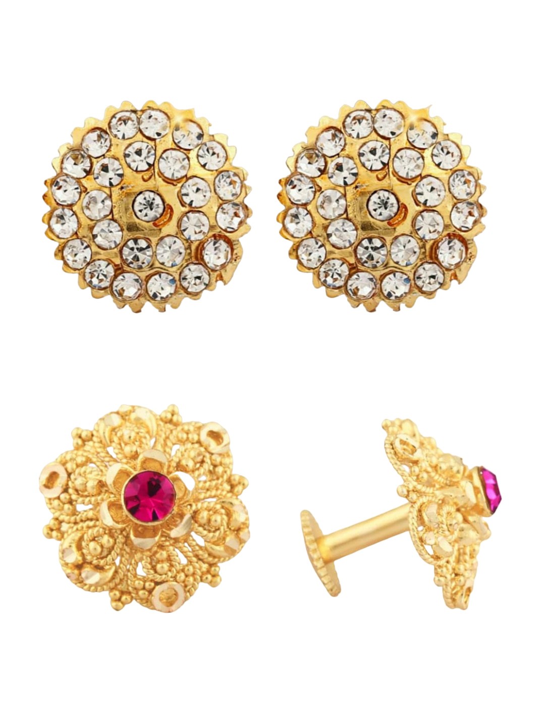 

Vighnaharta Set Of 2 Gold-Plated Stones-Studded Floral Studs