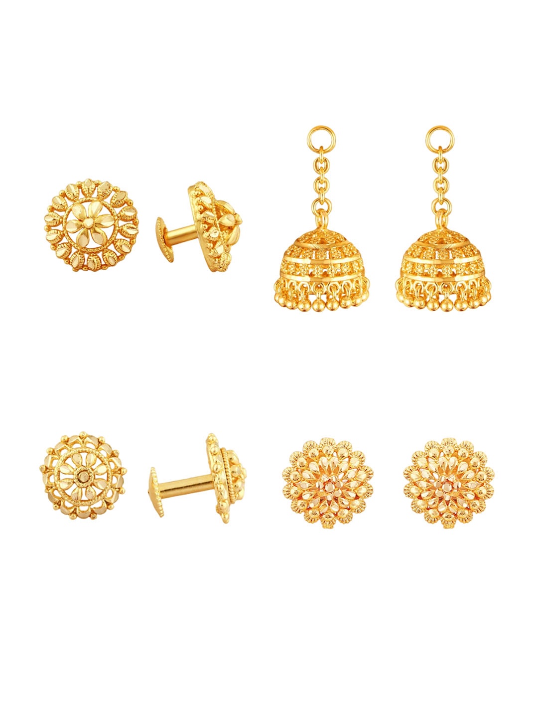 

Vighnaharta Set Of 4 Floral Gold-Plated Studs Earrings