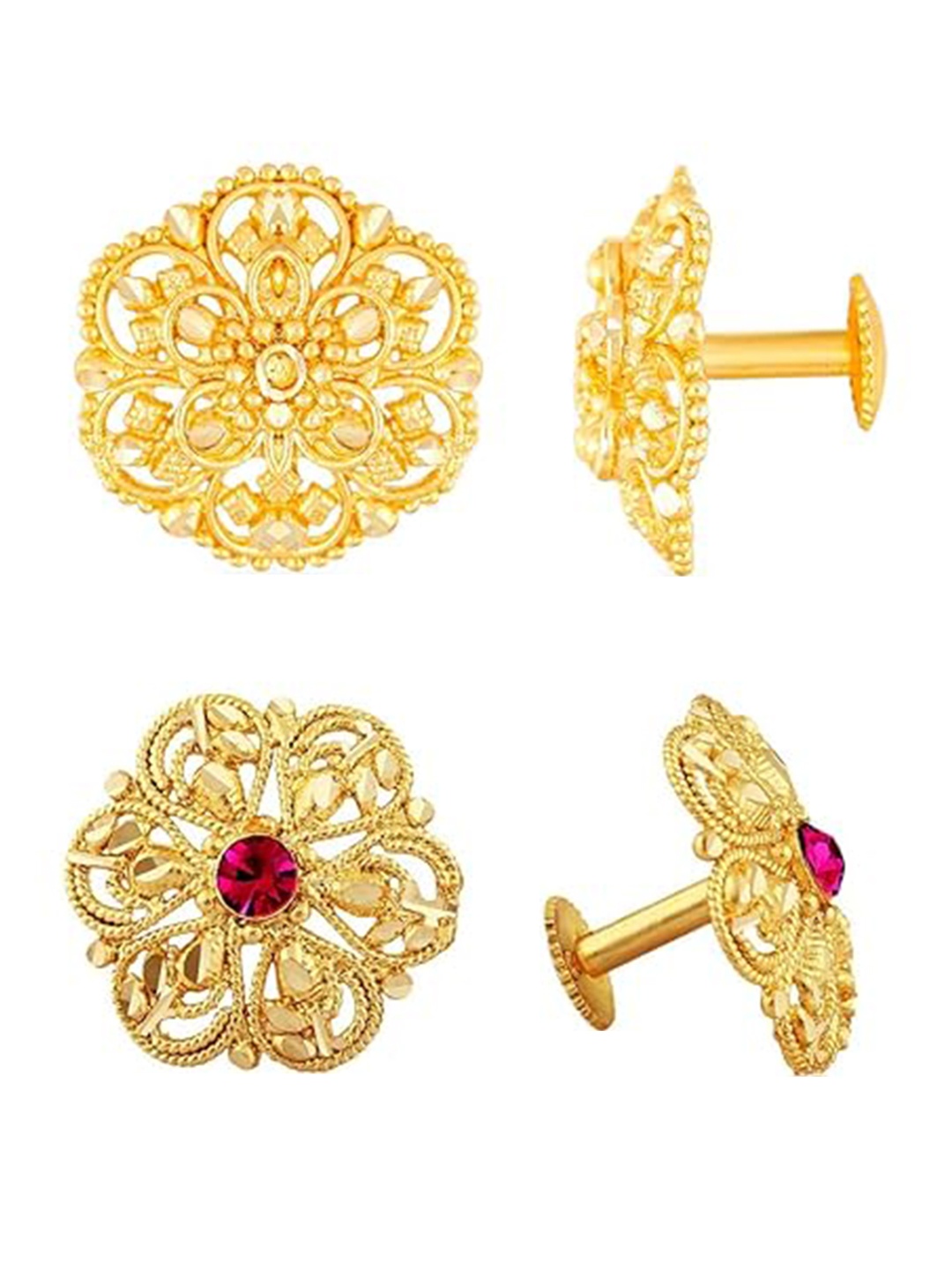 

Vighnaharta Set Of 2 Stone Studded Floral Studs Earrings, Gold