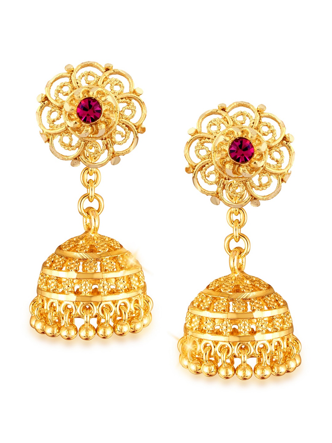 

Vighnaharta Gold-Plated Floral Artificial Stones Studded Jhumkas